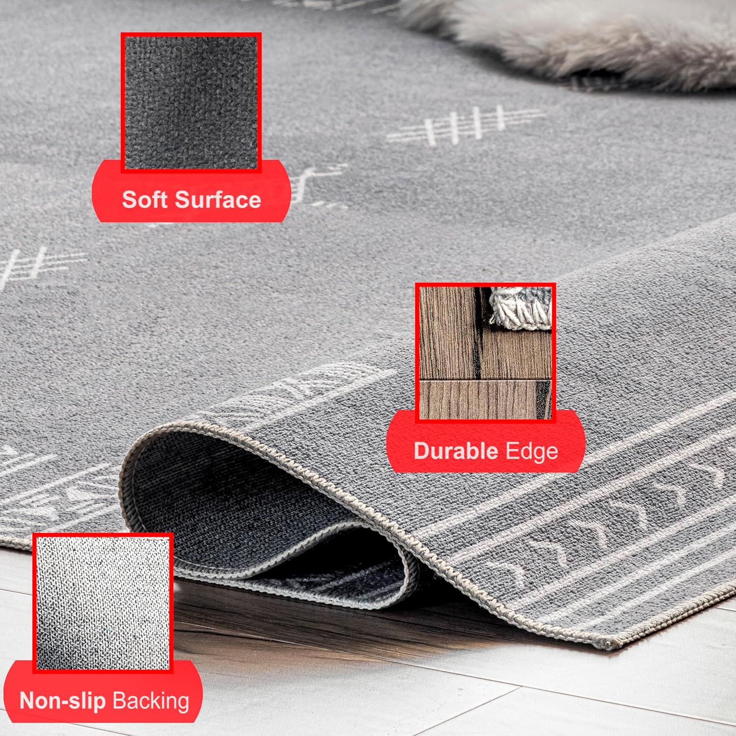 nuLOOM Arina – Alfombra tribal simple, lavable a máquina, 5 x 8 pulgadas, color gris