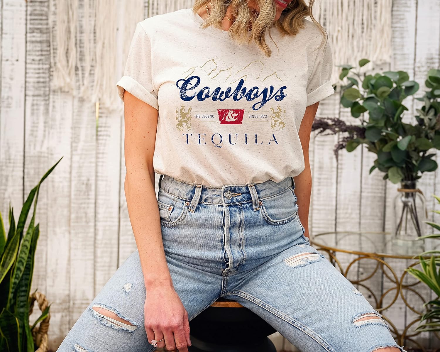 Up2ournecksinfabric – Cowboys and Tequila Shirt – Women Vintage Tee – Western Rodeo T-Shirt – Country Music Concert – Graphic Top