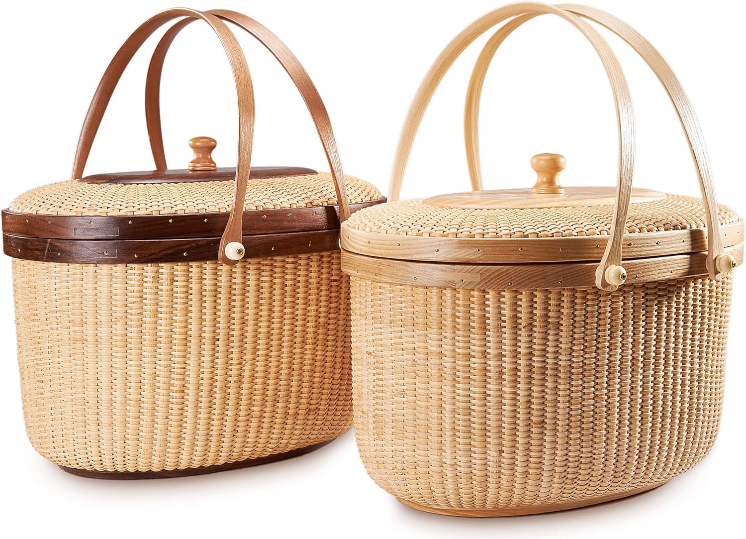 Teng Tian Cesta de estilo Nantucket Cesta de picnic de ratán Productos hechos a mano Cesta de almacenamiento de costura tejida Dos asas de columpio