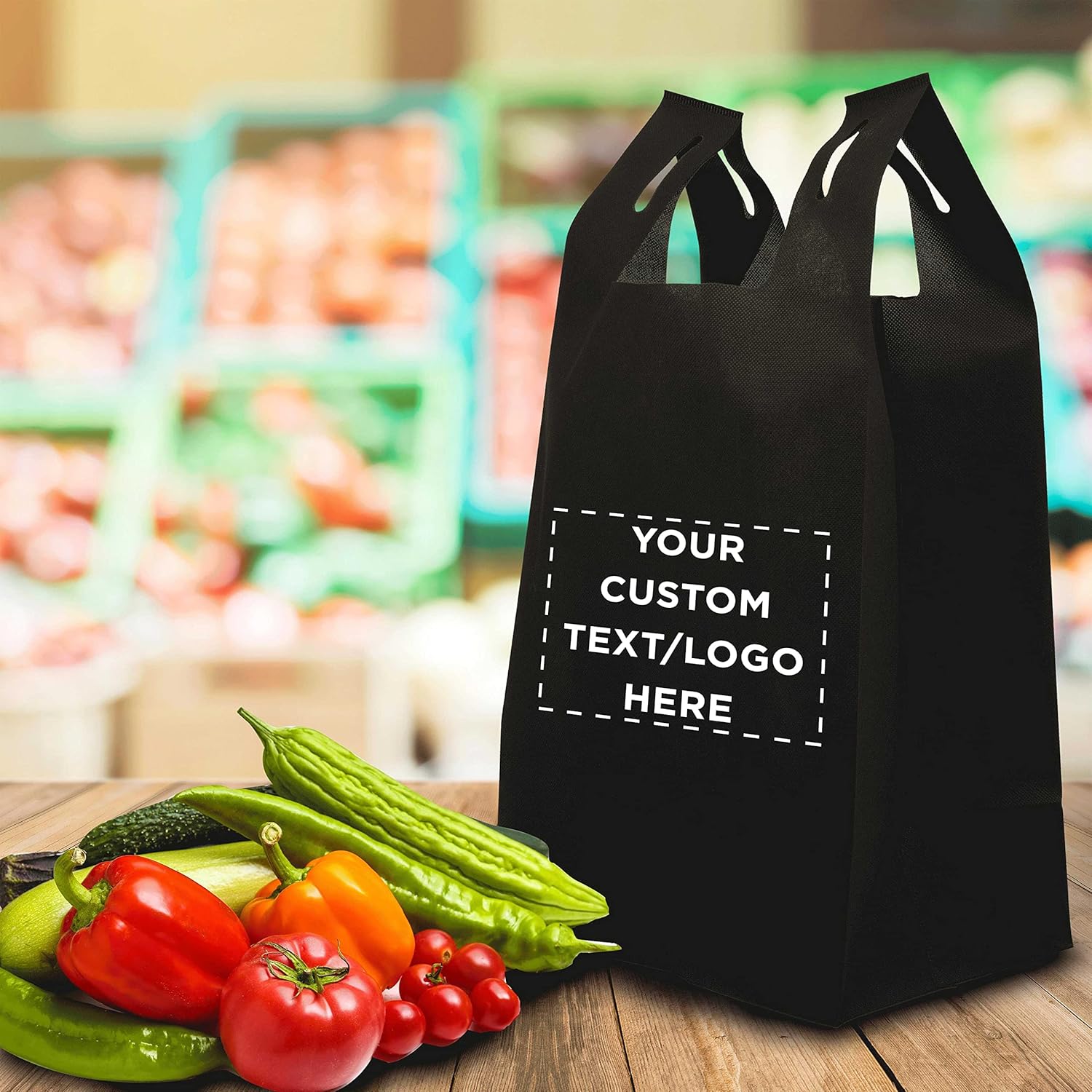 DISCOUNT PROMOS Bodega – Juego de 10 bolsas de mano ligeras personalizadas, reutilizables, ideales para comestibles, ferias comerciales, recuerdos