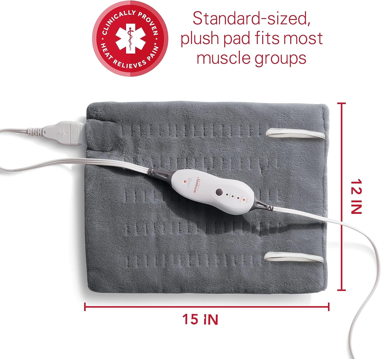 Sunbeam Almohadilla térmica para aliviar el dolor de espalda, cuello, calambres menstruales y hombros con Storange compacto y apagado automático,