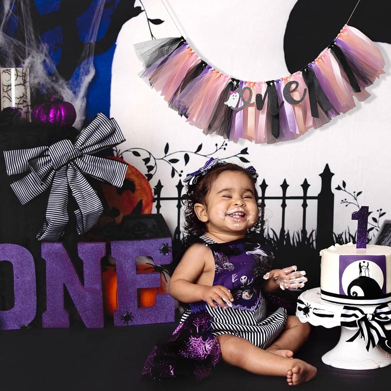Cartel de Halloween para silla alta para primer cumpleaños, suministros de fiesta de todos los santos para falda tutú para silla alta, primer