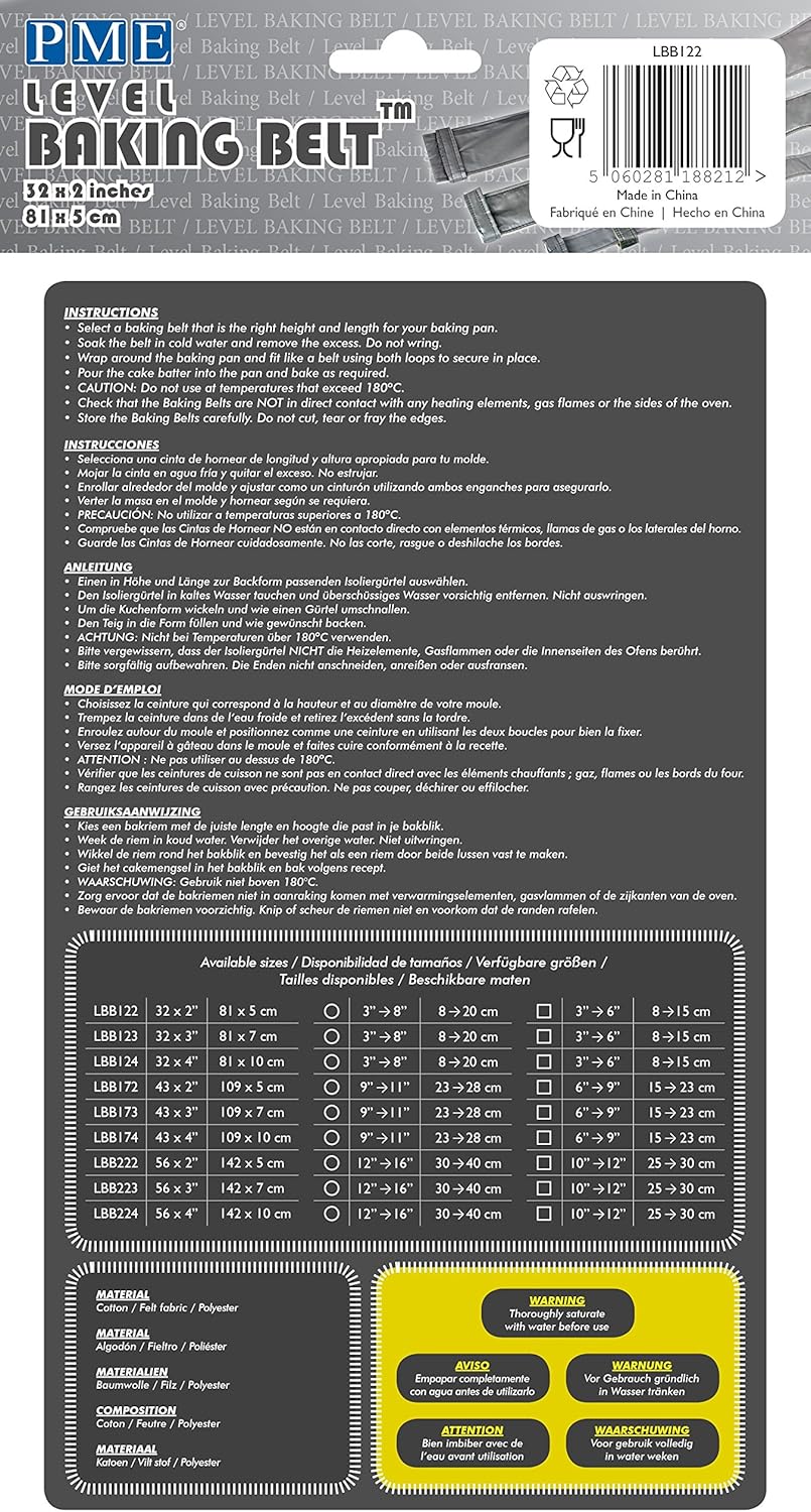 PME Level – Cinturón para hornear para sartenes redondas y cuadradas, 42 x 4 pulgadas, gris
