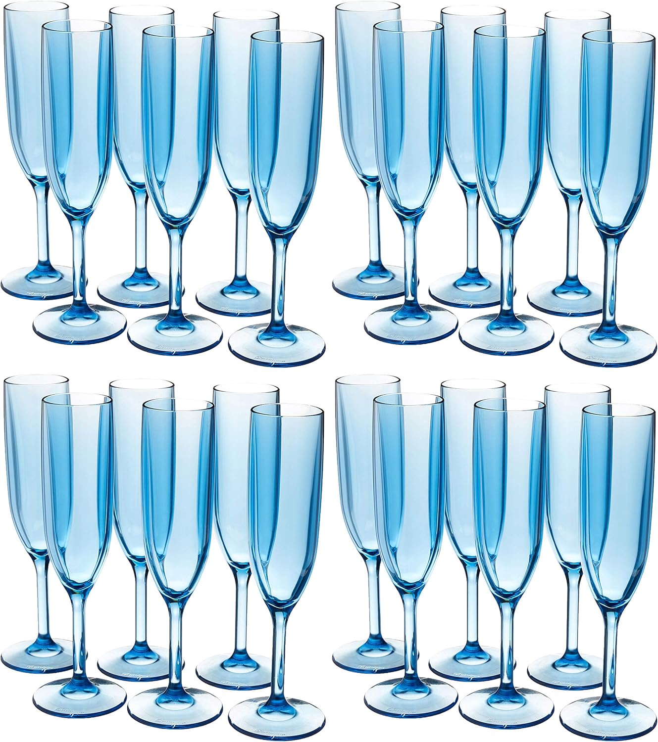 Drinique Copas de champán irrompibles (caja de 24) de 6 onzas, clásicas, inastillables, reutilizables, copa de champán, color azul