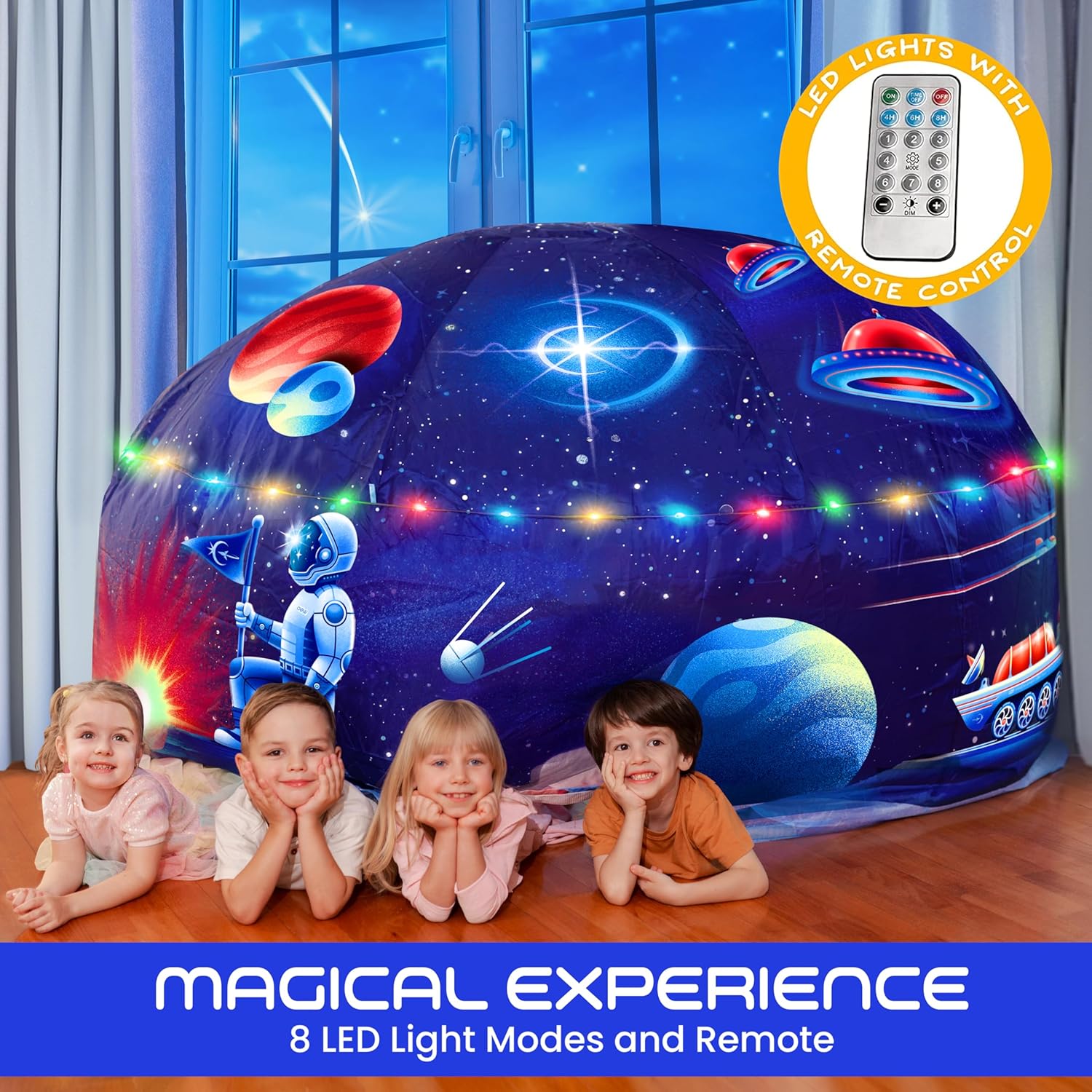W&O Galactic Aerodome con luces LED  Fuerte de tienda de campaña de aire  Tienda de campaña inflable para niños  Tienda de campaña para niños y