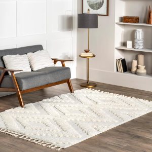 nuLOOM Tinsley – Alfombra geométrica alta y baja con borlas, 5 x 8, beige nuLOOM Tinsley – Alfombra geométrica alta y baja con borlas, 5 x 8, beige