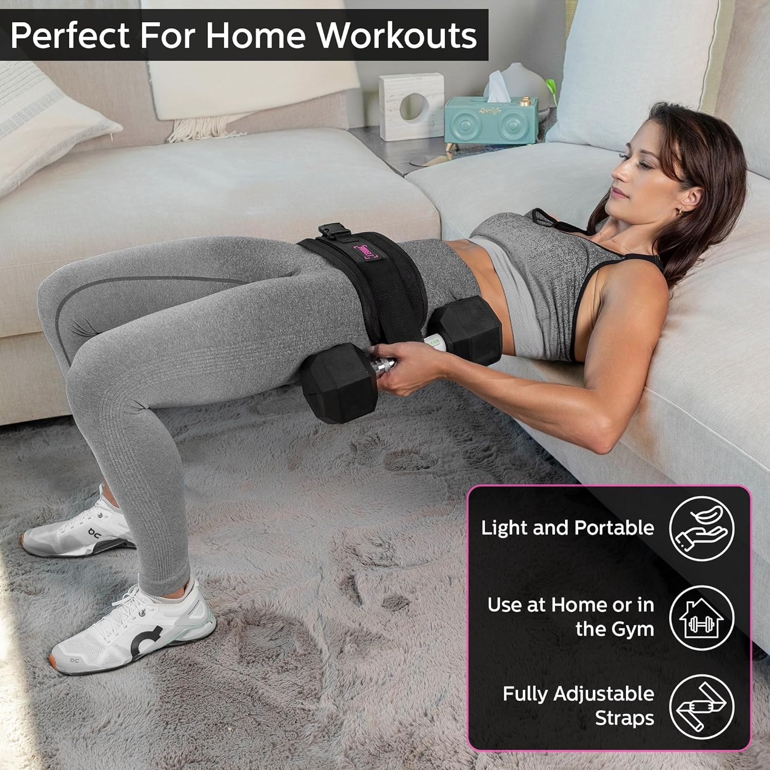 FITBELT Cinturón de empuje de cadera para ejercicio, entrenador de glúteos para entrenamientos en casa con acolchado extra, cinturón de empuje de