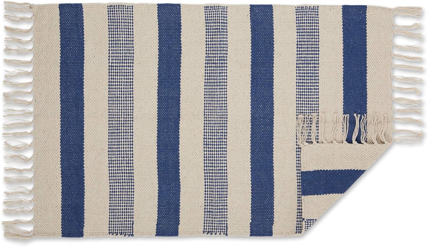 DII Colección Woven Rugs Tejida a mano con flecos, 2×3 pies, rayas combinadas azul francés