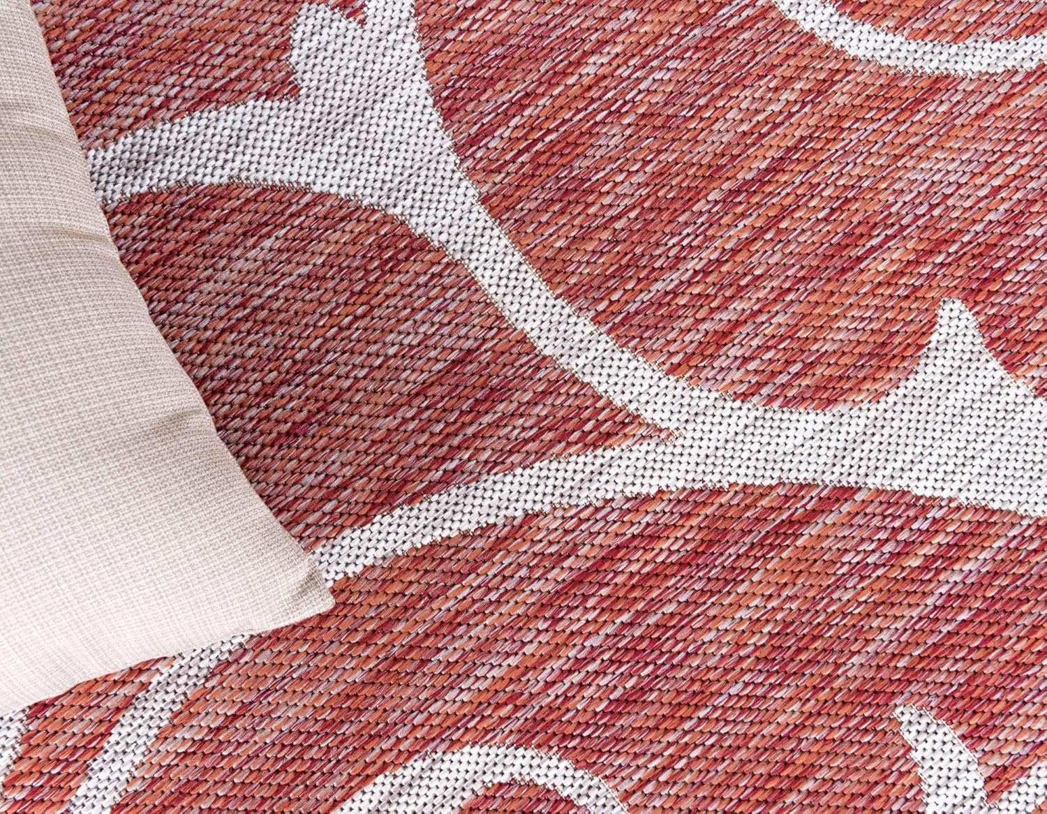 Unique Loom Outdoor Botanical Collection – Alfombra rizada, 6 pies 1 pulgada x 9 pies, rectangular, rojo óxidomarfil