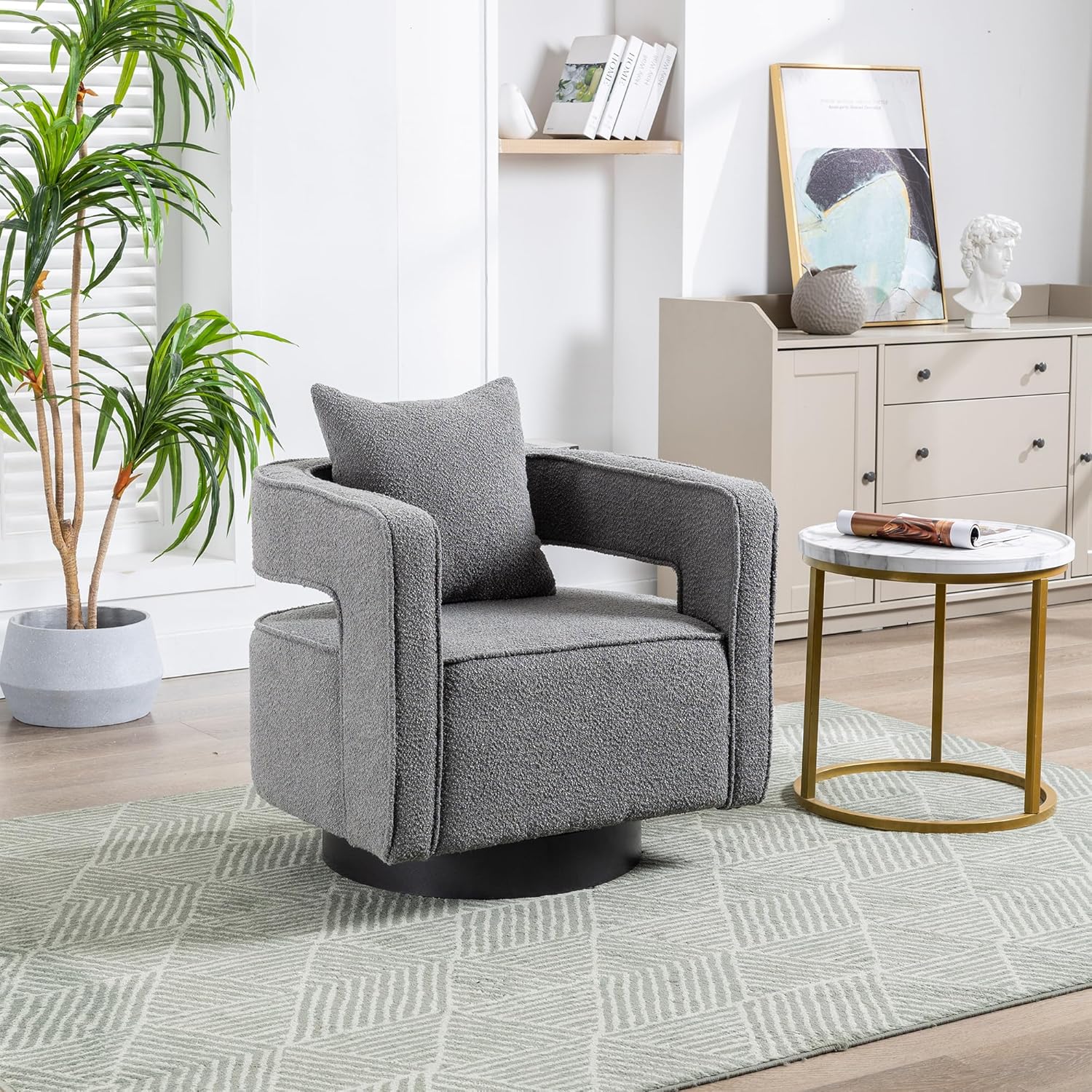 HomSof Silla giratoria de 29.0 pulgadas de ancho con respaldo abierto, moderna y cómoda, para club, ocio, sillón para descanso, gris y negro, 4