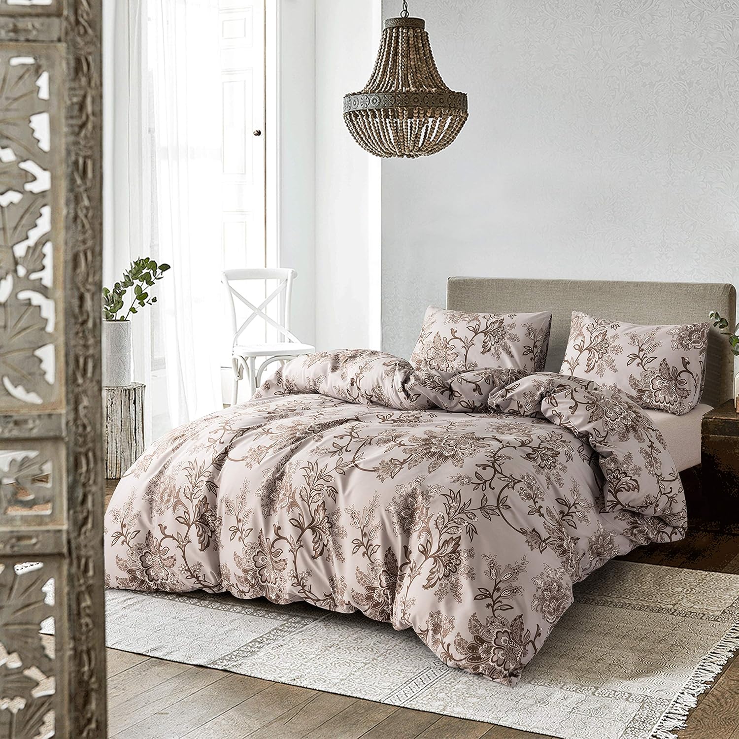 HSKIKWN Juego de funda de edredón floral de microfibra ligera de 68 x 90 pulgadas, suave, de lujo, de lujo, juego de ropa de cama de 2 piezas
