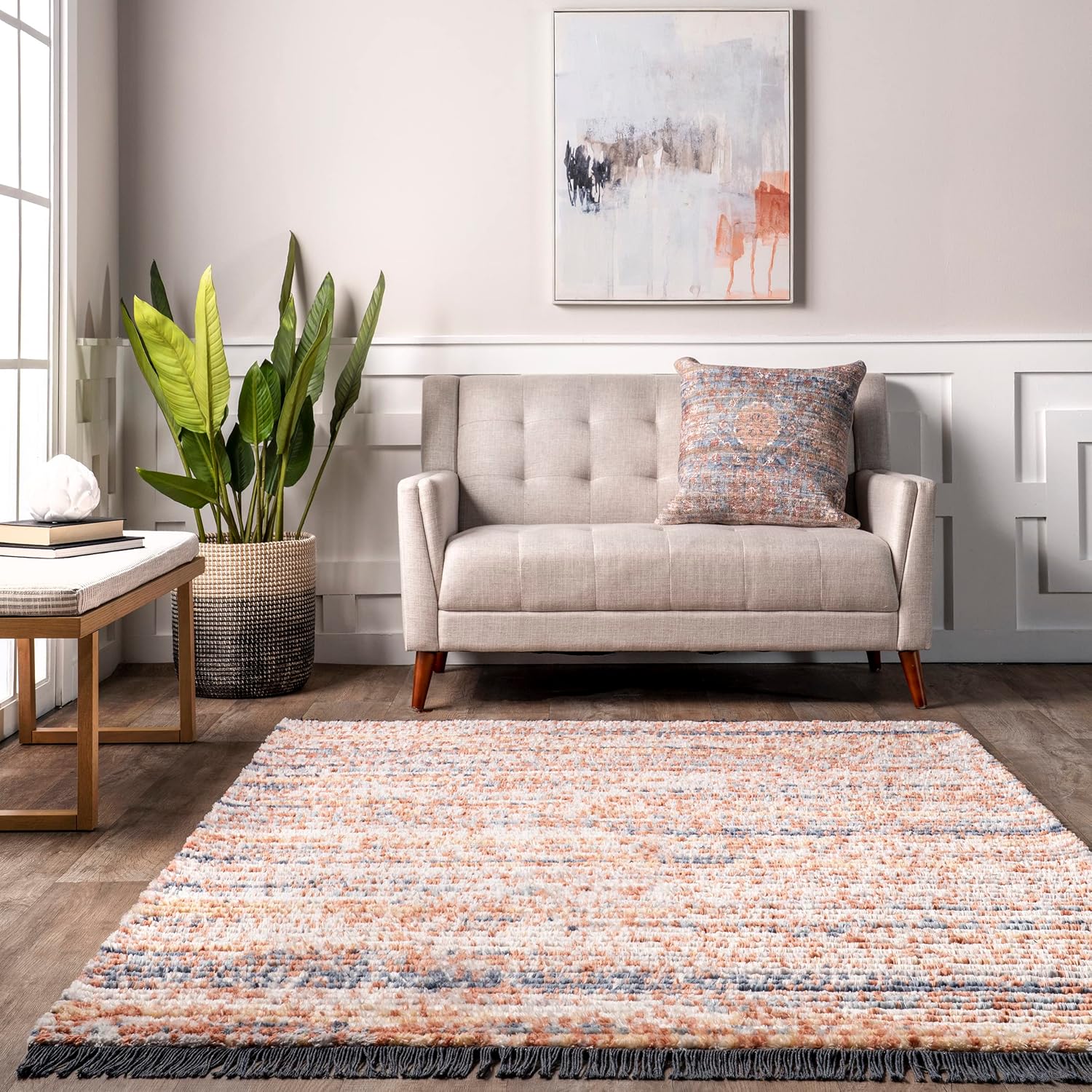 nuLOOM Liesi – Alfombra de área de transición con flecos, 4 x 6, naranja