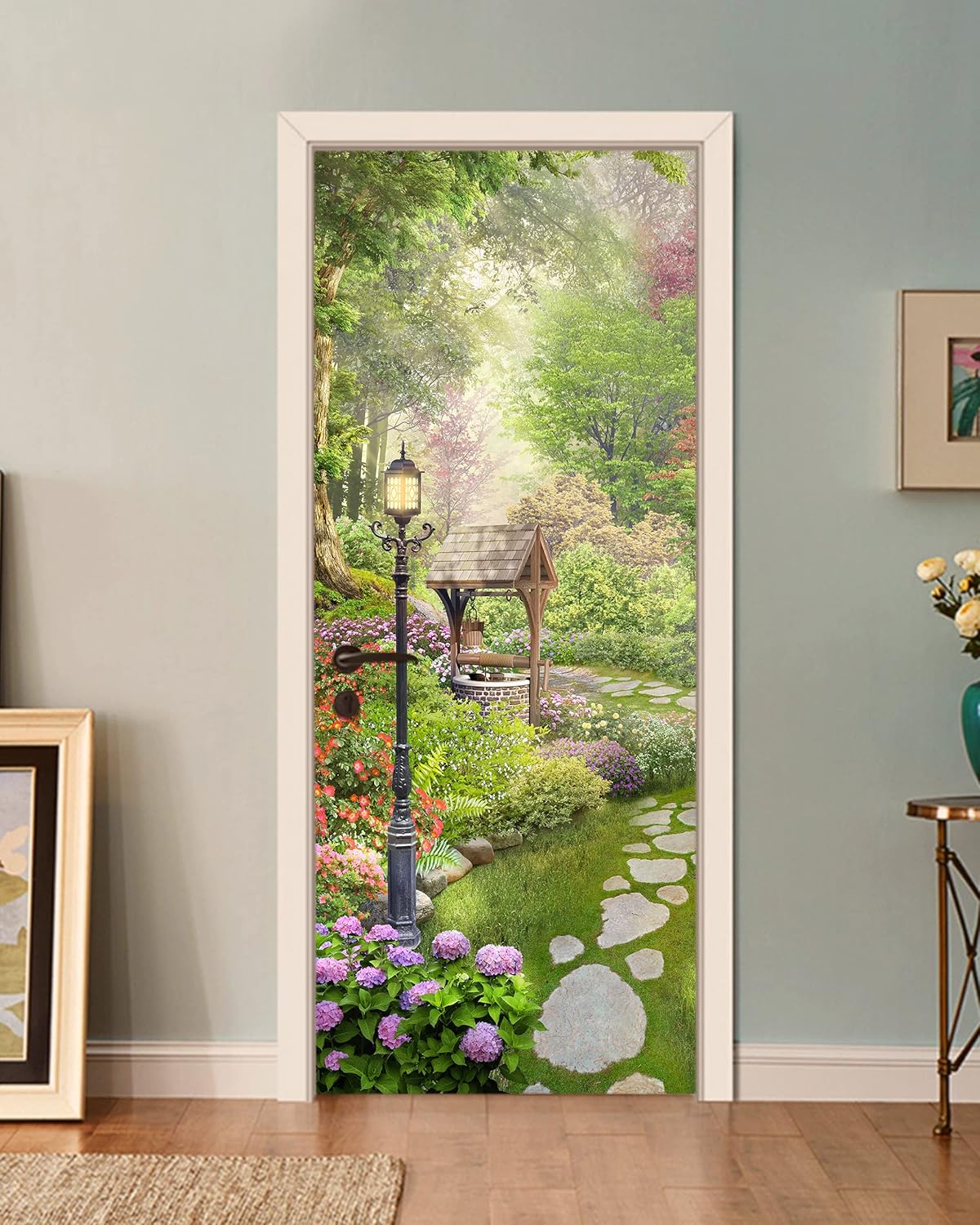 FLFK Adhesivo mural para puerta, escénico, despegar y pegar, tamaño combinado 32 x 80 pulgadas, dividido en 2 piezas