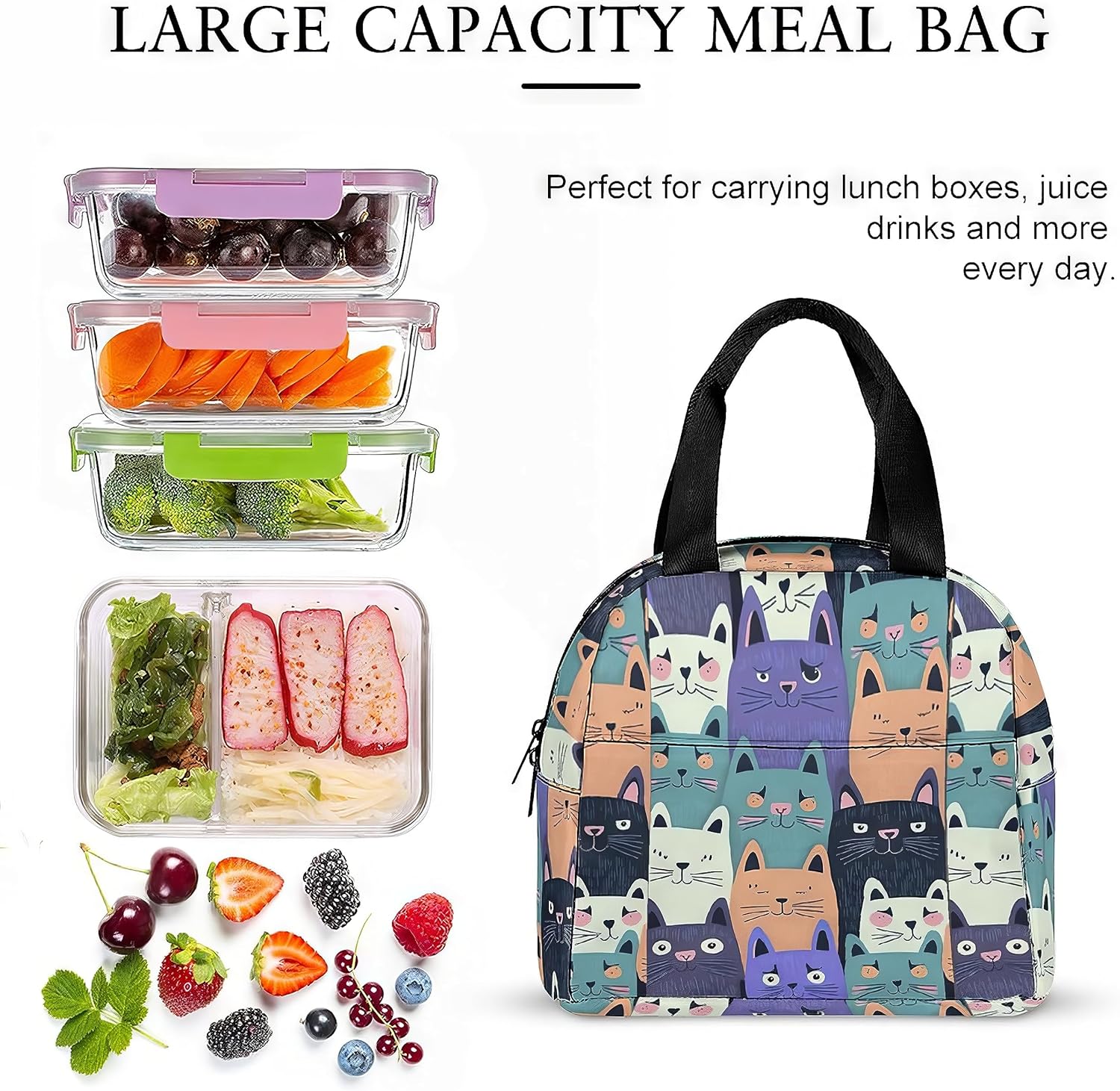 LUCYSMARSHOP – Lonchera para gatos pequeños para adolescentes, niñas, jóvenes y niñas para la escuela, simple y bonita, bolsa refrigeradora,