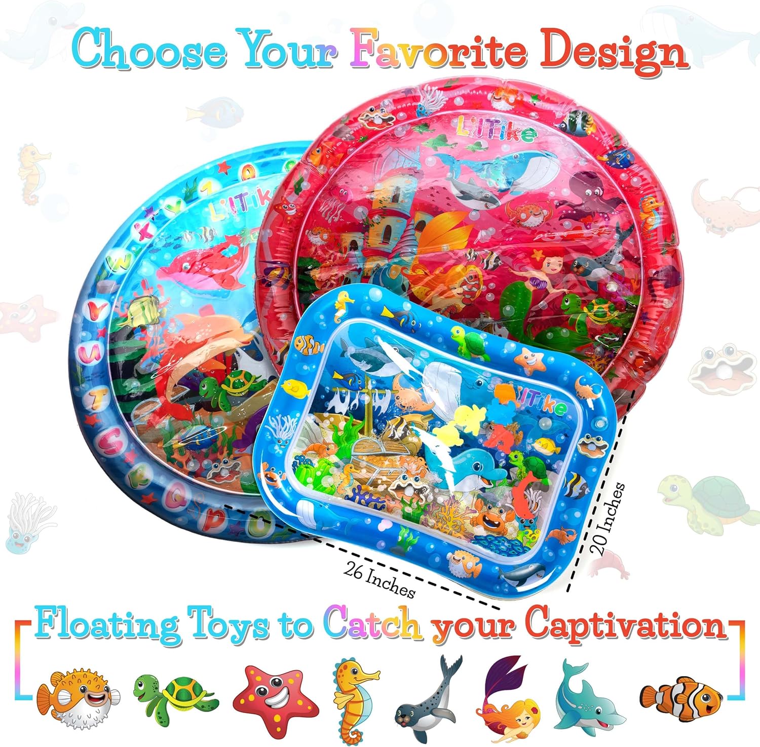 Alfombrilla de agua para bebés  16 nuevos diseños y colores  Gran idea de regalo para recién nacidos  3, 6 y 9 meses, desarrollo sensorial para