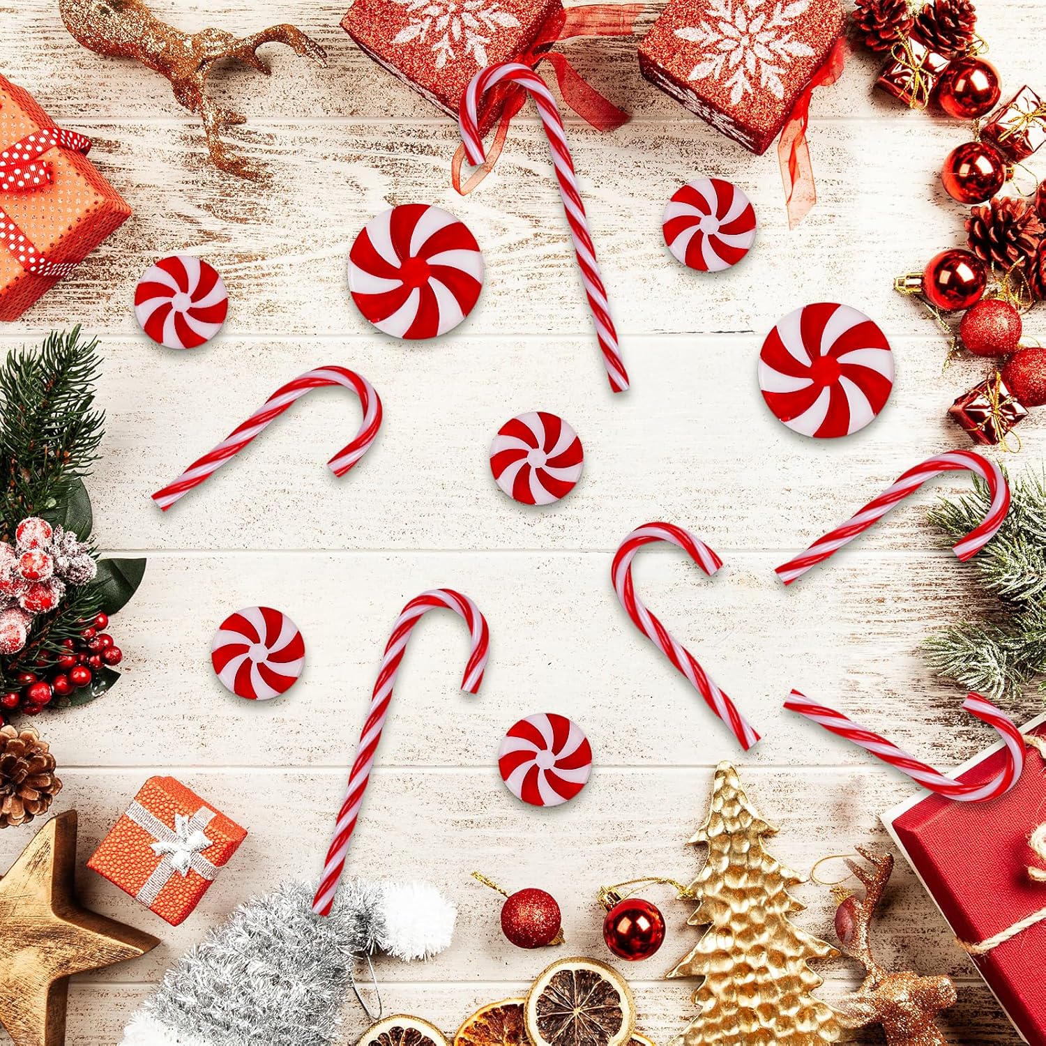 48 adornos colgantes de bastón de caramelo de Navidad, guirnalda de remolinos de caramelo, decoraciones de árbol de Navidad, bastón de caramelo de
