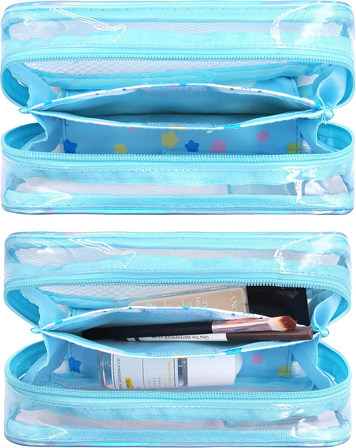 Bolsa de maquillaje transparente impermeable Estuche cosmético holográfico PVC bolsa de aseo bolsa de embalaje de viaje para niñas, Azul
