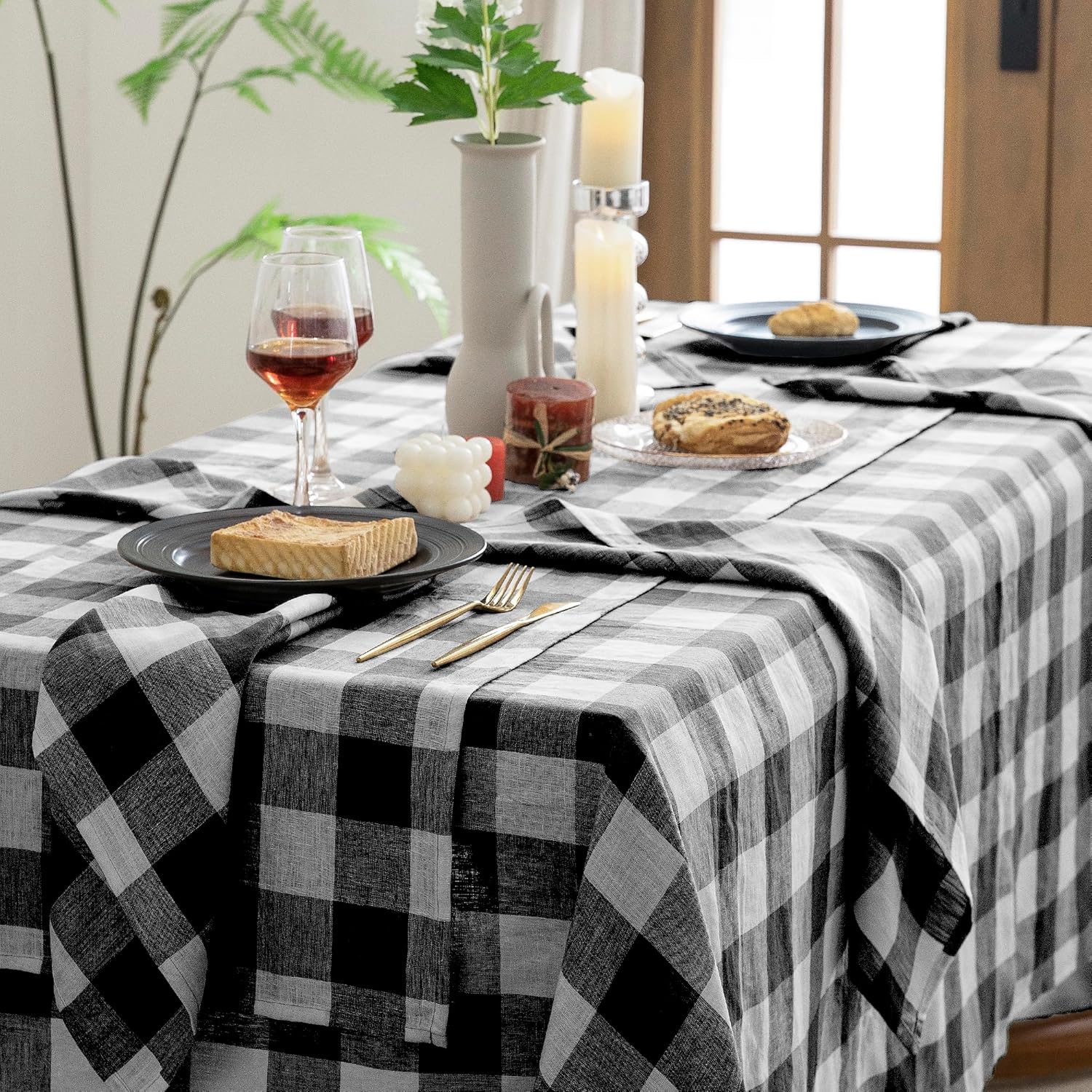 EVERLY Manteles rectangulares de lino 100% teñido con hilo de 60 x 120 pulgadas para comedor, fiestas de bufé, pícnic, eventos y restaurantes,