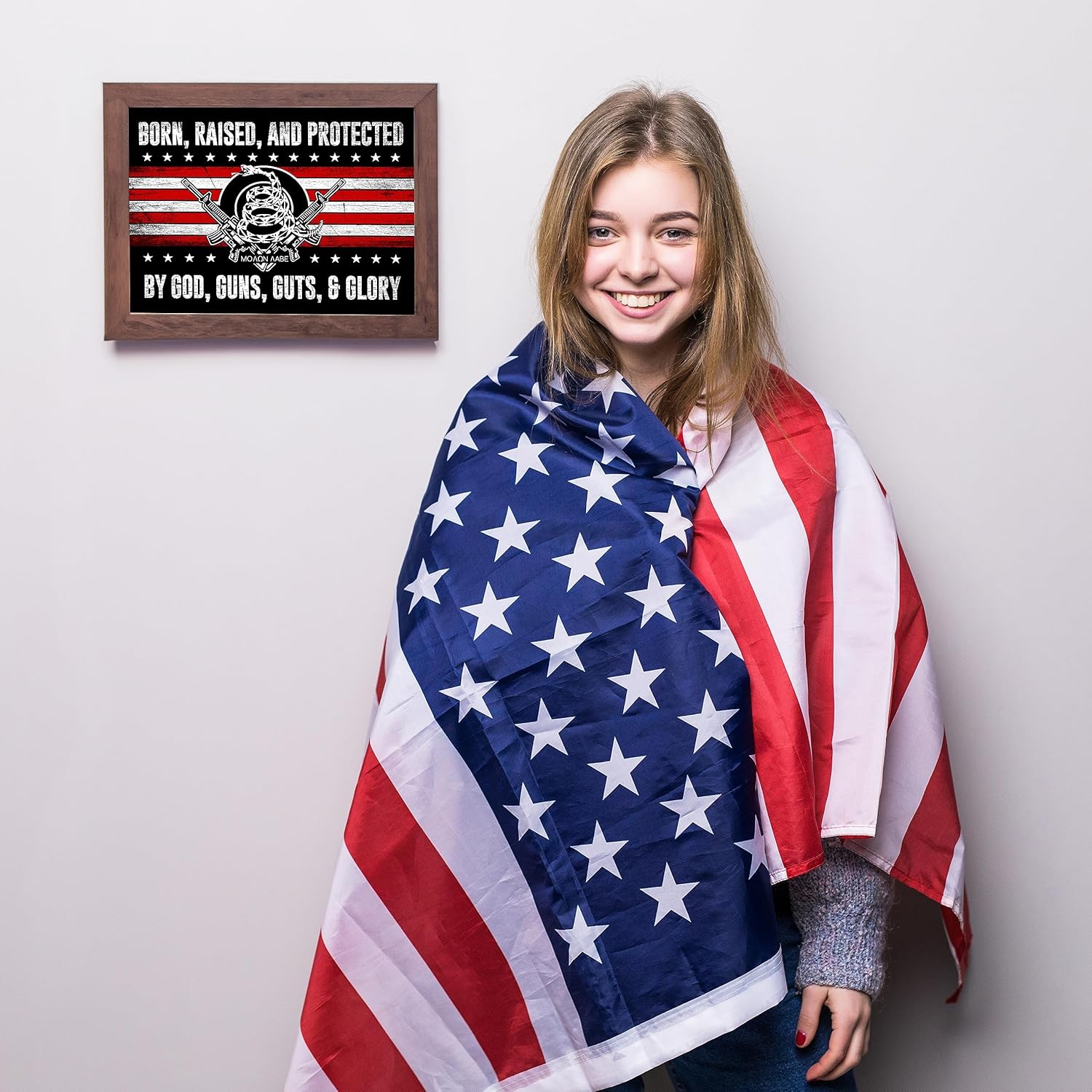 Born, Raised & Protected By God – Military Wall Art, This 2nd Amendment Wall Art Print wAmerican Flag Is For Patriotic Home Decor, Office Decor,