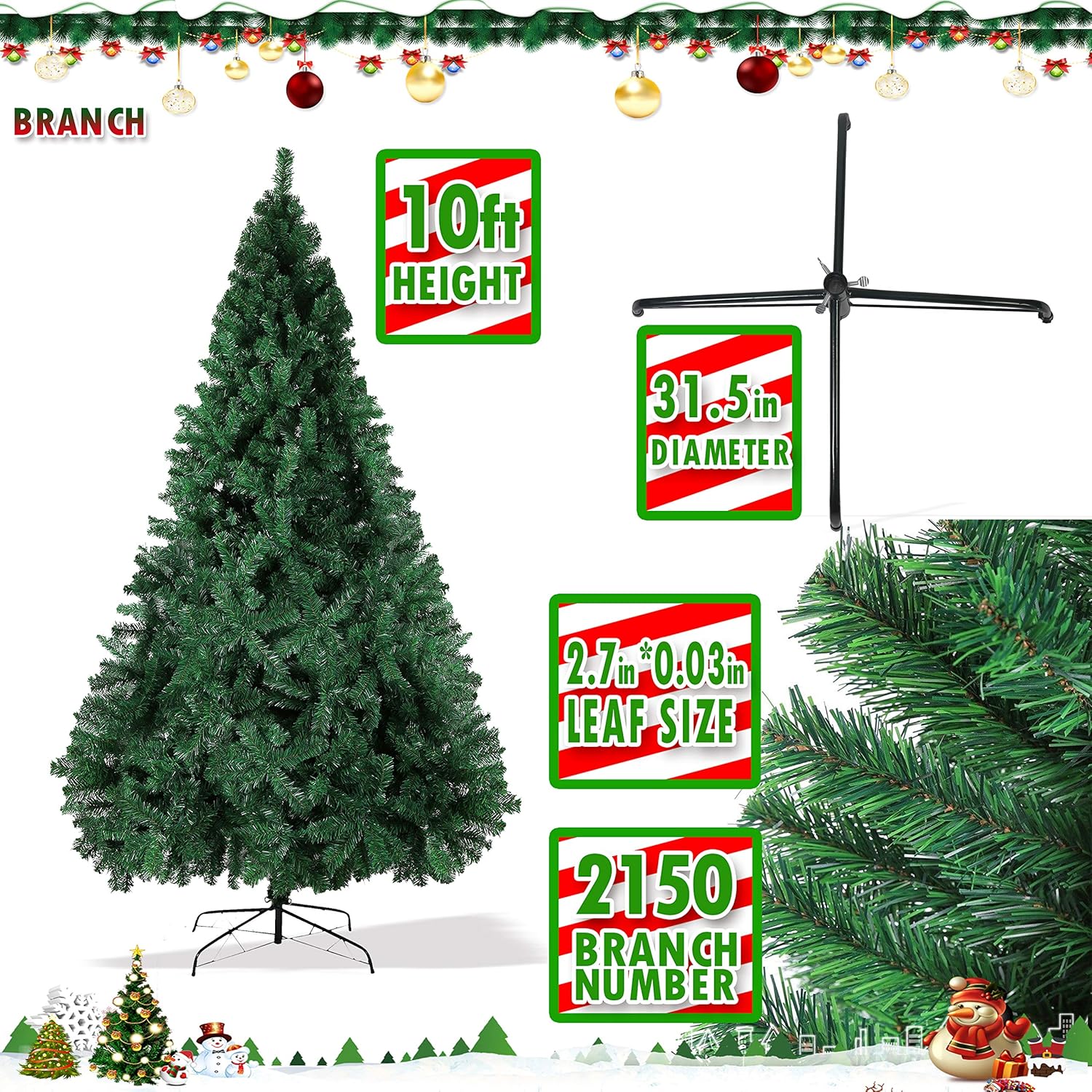 KARMAS Products – Árbol de Navidad para decorar. Árbol de pino artificial con patas de metal