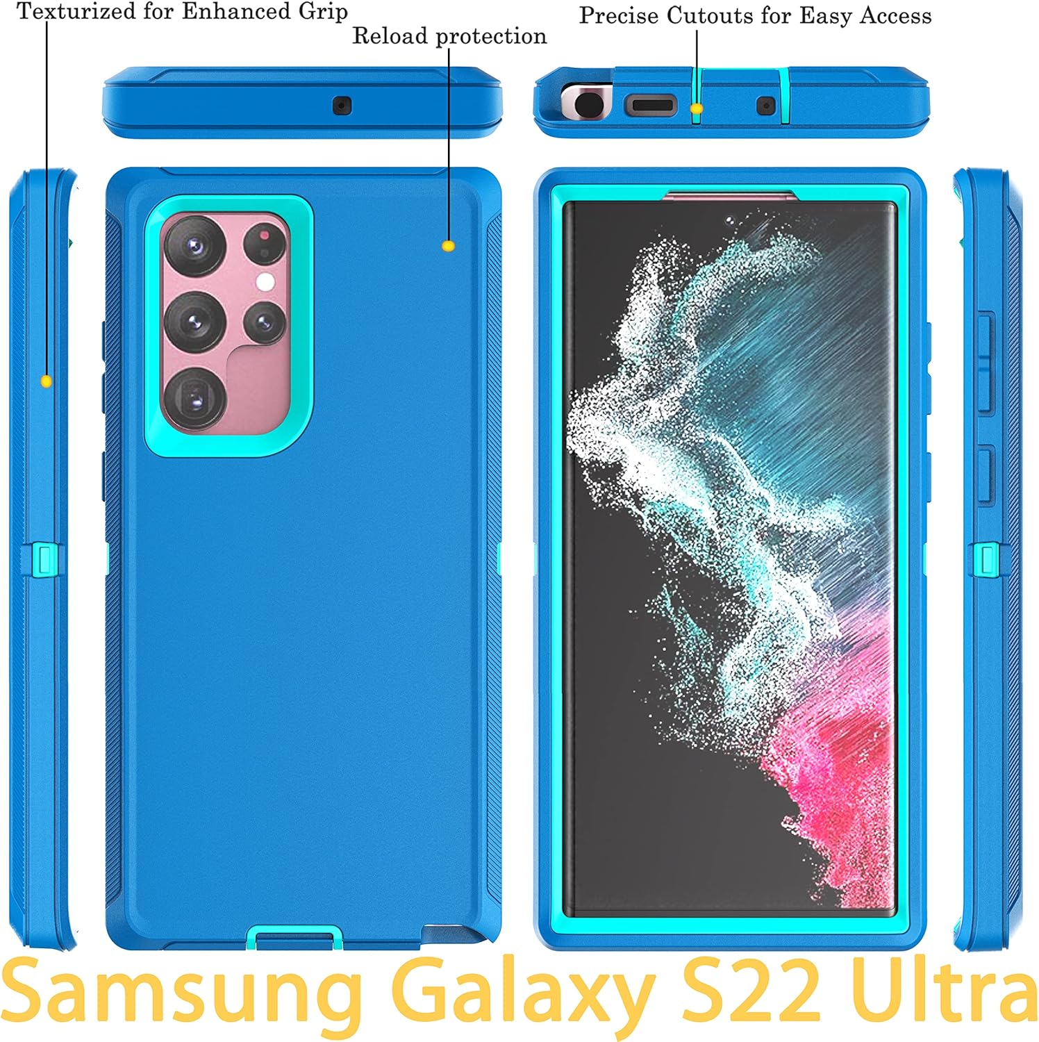 YmhxcY Funda para Galaxy S22 Ultra con película de TPU flexible autorreparable (paquete de 2) y película protectora de lente 2 paquetes, funda de