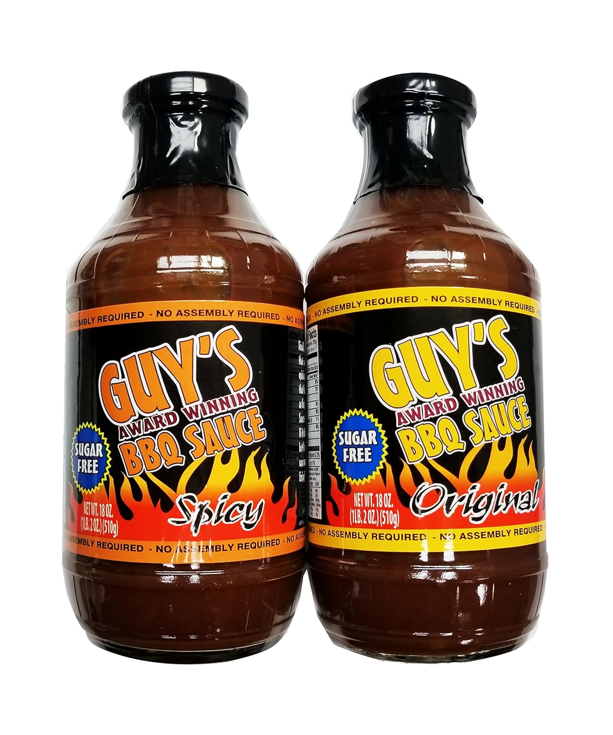 Guy’s – Salsa para barbacoa sin azúcar, paquete combinado original y picante, botella de 18 onzas de cada salsas para barbacoa originales y picantes