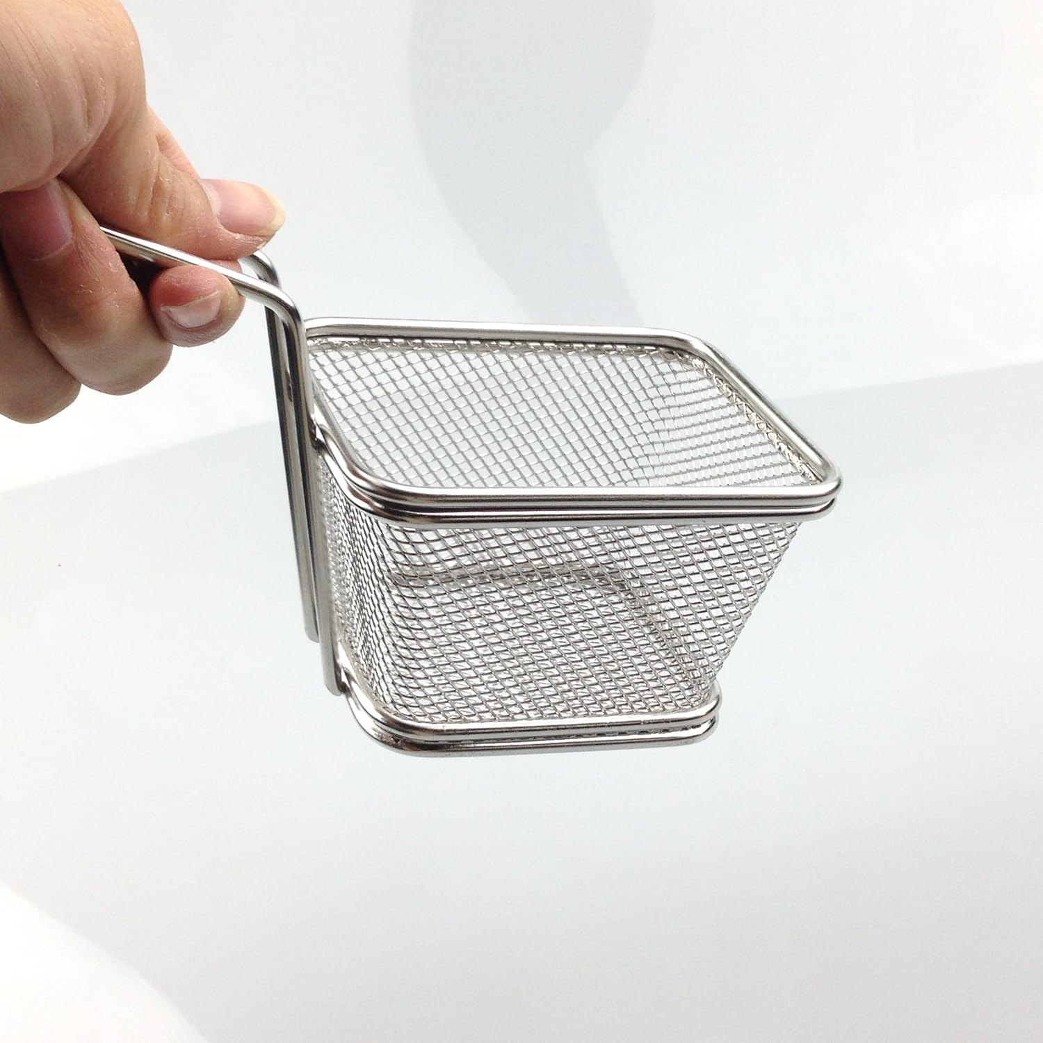 Mini cesta cuadrada de acero inoxidable, soporte para papas fritas, mesa de comida frita (pequeña 4 pulgadas)