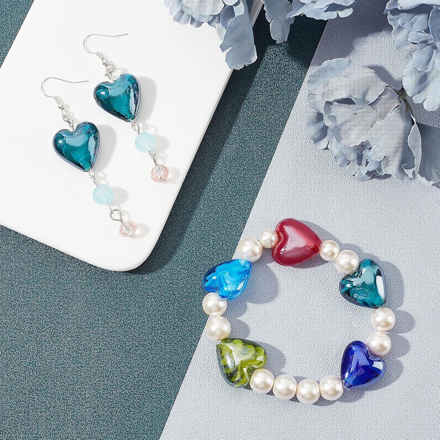 arricraft 20 cuentas de corazón de 0.787 in, espaciadoras hechas a mano, cuentas de vidrio para hacer joyas, colores mixtos