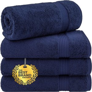 Cotton Paradise – Set de 4 toallas de baño 100% de algodón turco, suaves y absorbentes, color azul marino, 27 x 54in Cotton Paradise – Set de 4 toallas de baño 100% de algodón turco, suaves y absorbentes, color azul marino, 27 x 54in