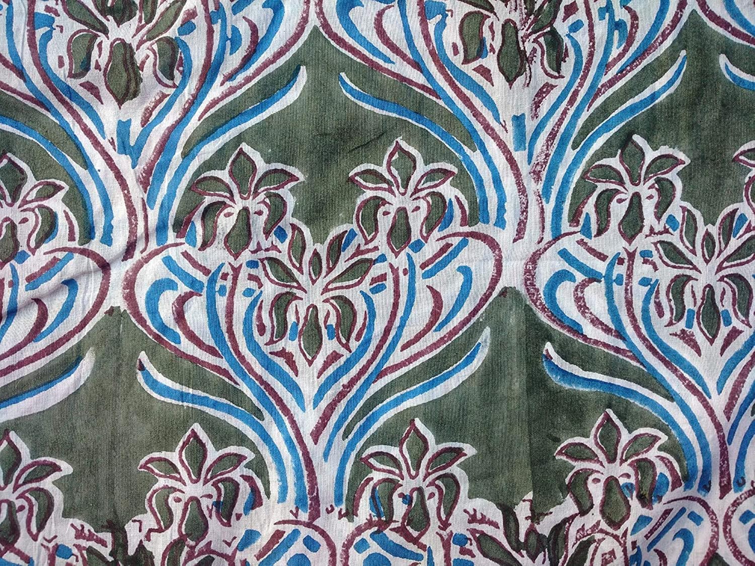 Tela 100% algodón puro bloque de mano impreso ancho – 44 pulgadas tela 10 (tamaño – 4 yardas)