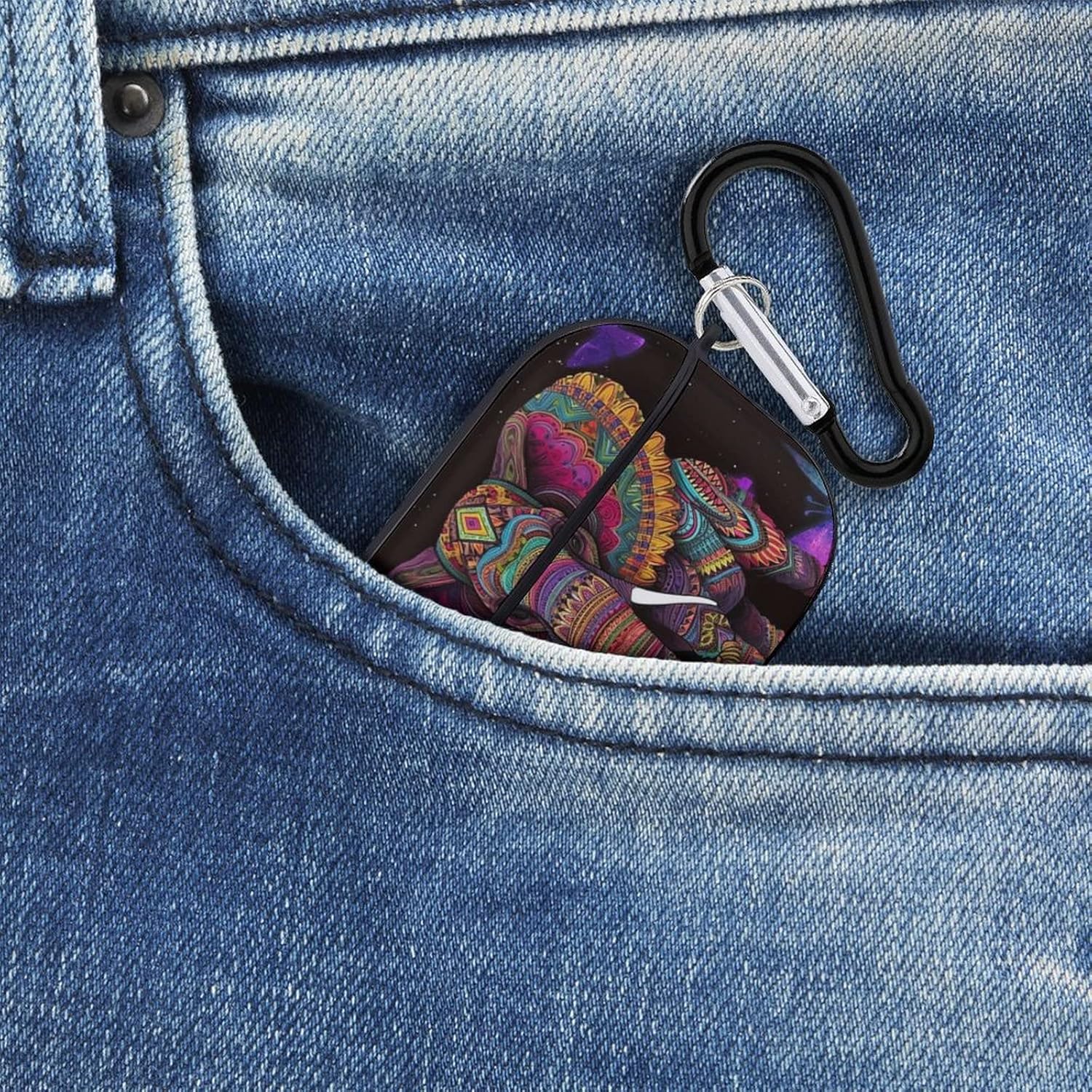 Funda de protección completa con diseño de mariposa de elefante bohemio para Airpods Pro, funda de auriculares inalámbricos con llavero compatible