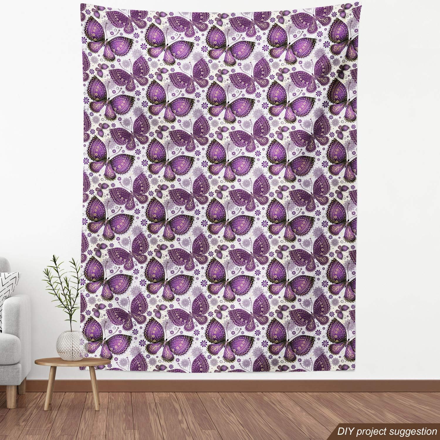 Ambesonne Tela natural de The Yard, mariposas con motivo de cachemira en alas y flores, material artístico, para almacenamiento de tela resistente