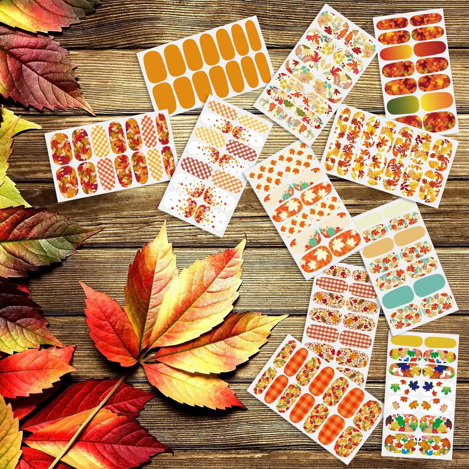 SILPECWEE 20 hojas de tiras de uñas de otoño para mujeres, calcomanías de esmalte de uñas de color sólido, tiras de esmalte de uñas autoadhesivas,