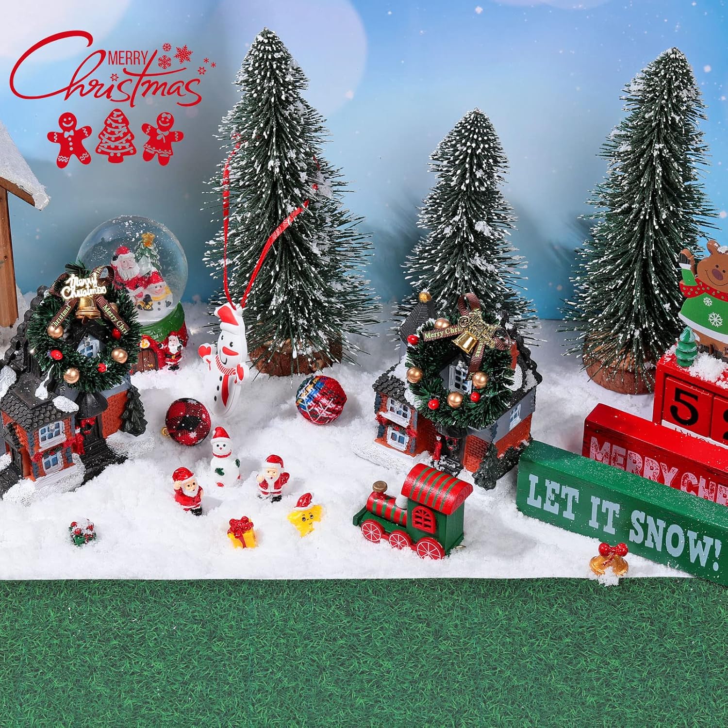 Accesorios de pueblo navideño de 5 x 50 pulgadas, tapete navideño en miniatura para calle, aldea navideña, nieve, decoración de calle para paisaje