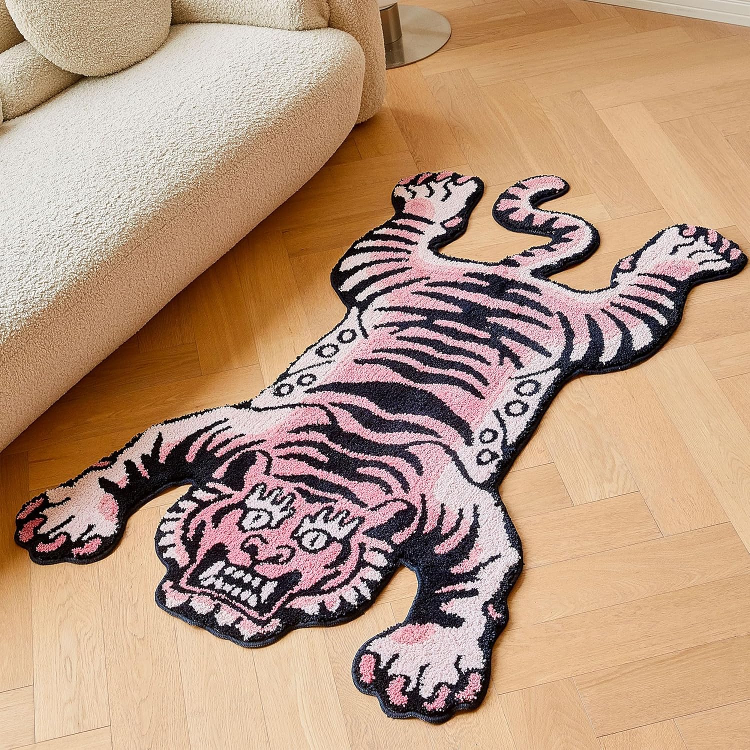 Alfombra de área de tigre tibetano de 5 x 3.3 pies, tamaño XL, lavable a máquina, con respaldo antideslizante de caucho termoplástico (TPR) para