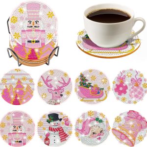 XEFINAL Pinturas artísticas de diamantes rosas de Navidad, posavasos de diamantes rosa, kits de pintura artística de diamantes para adultos, XEFINAL Pinturas artísticas de diamantes rosas de Navidad, posavasos de diamantes rosa, kits de pintura artística de diamantes para adultos,