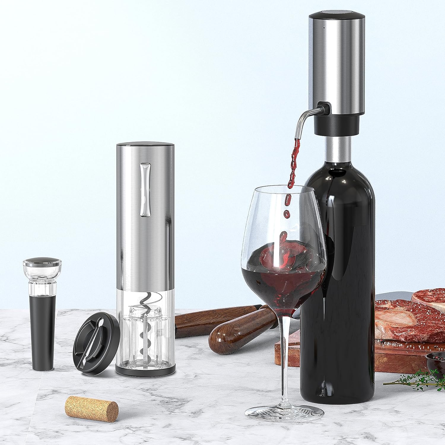 ESCLAP – Juego de aireador de vino eléctrico, juego de regalo de vino con abridor de vino recargable, aireador de vino eléctrico, tapones de vacío y