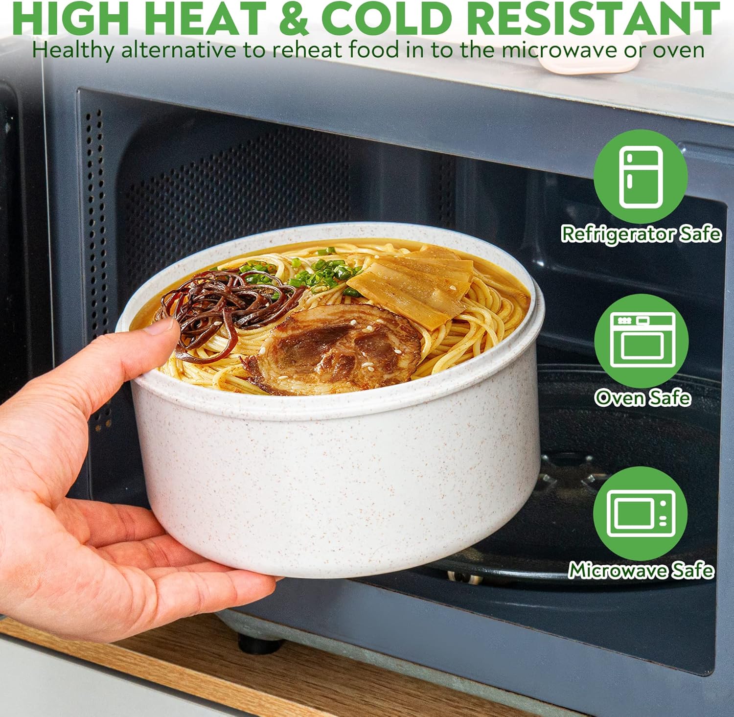 AI LOVE PEACE Recipiente para almuerzo de ramen instantáneo para microondas, popote de trigo con ventilación de liberación de vapor, recipiente