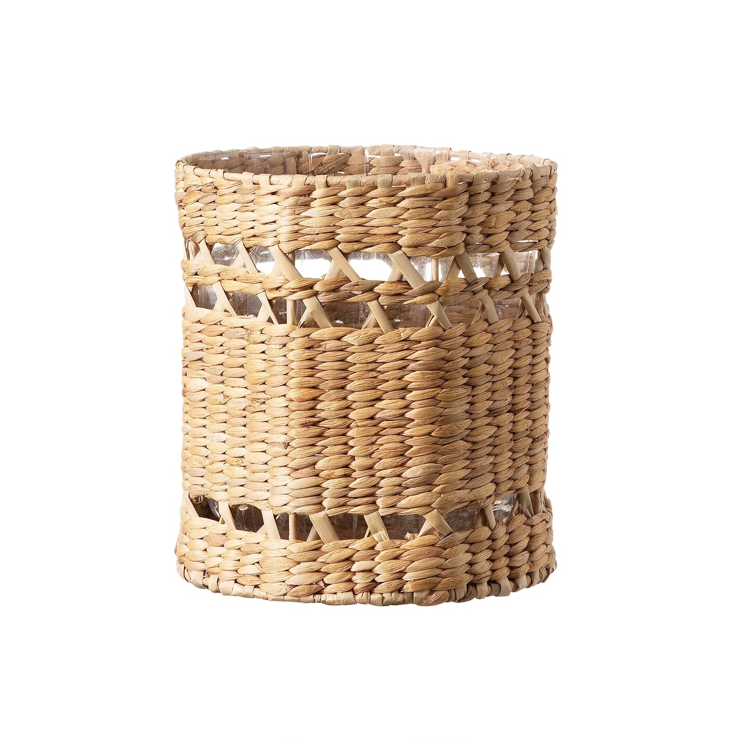Motifeur Papelera de baño  Bote de basura decorativo de jacinto de agua tejida a mano con cubo de basura interior de plástico transparente