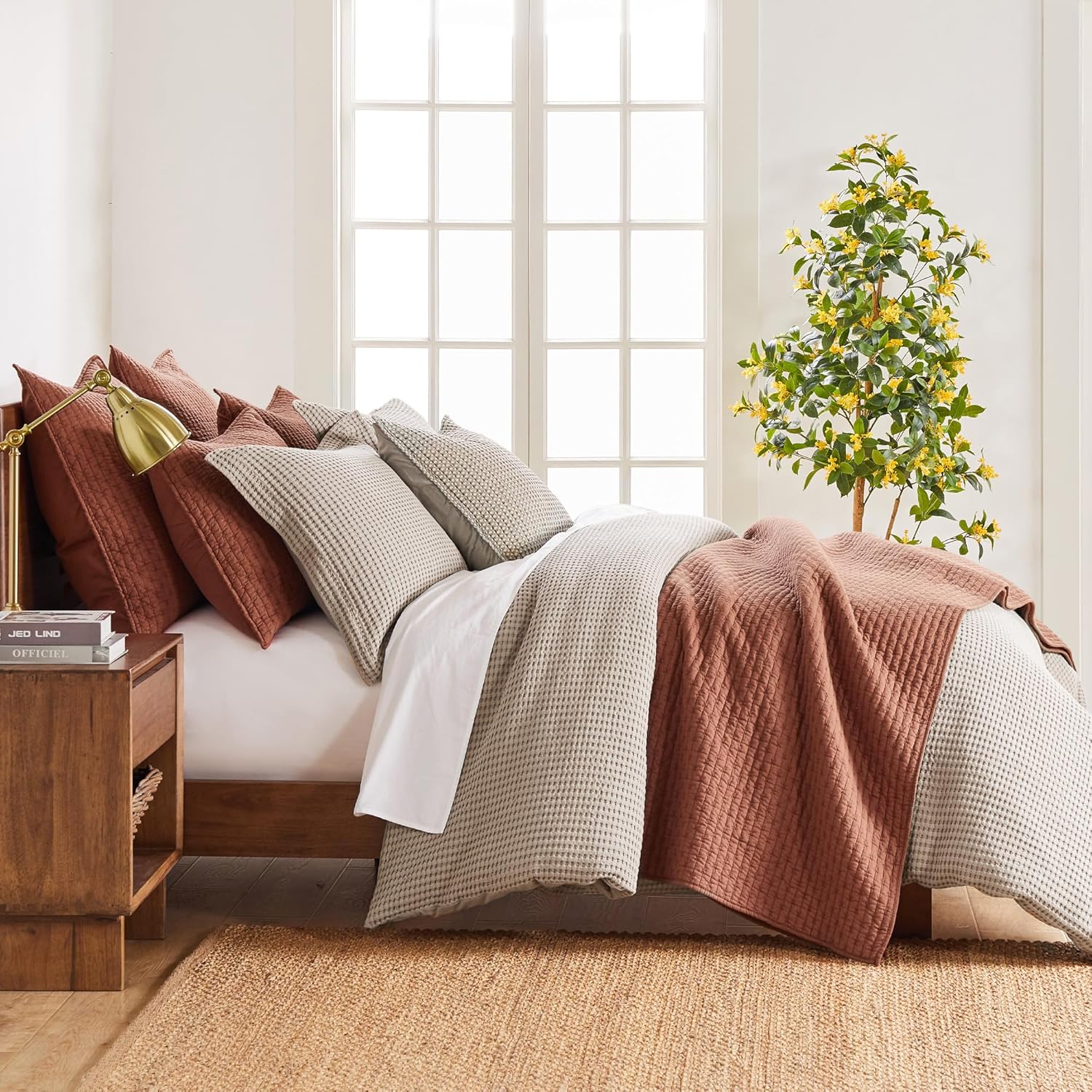 Levtex Home – Juego de edredón Adobe de punto de cruz – 100% algodón – Colcha matrimonialQueen (88 x 92 pulgadas) + 2 fundas estándar (26 x 20