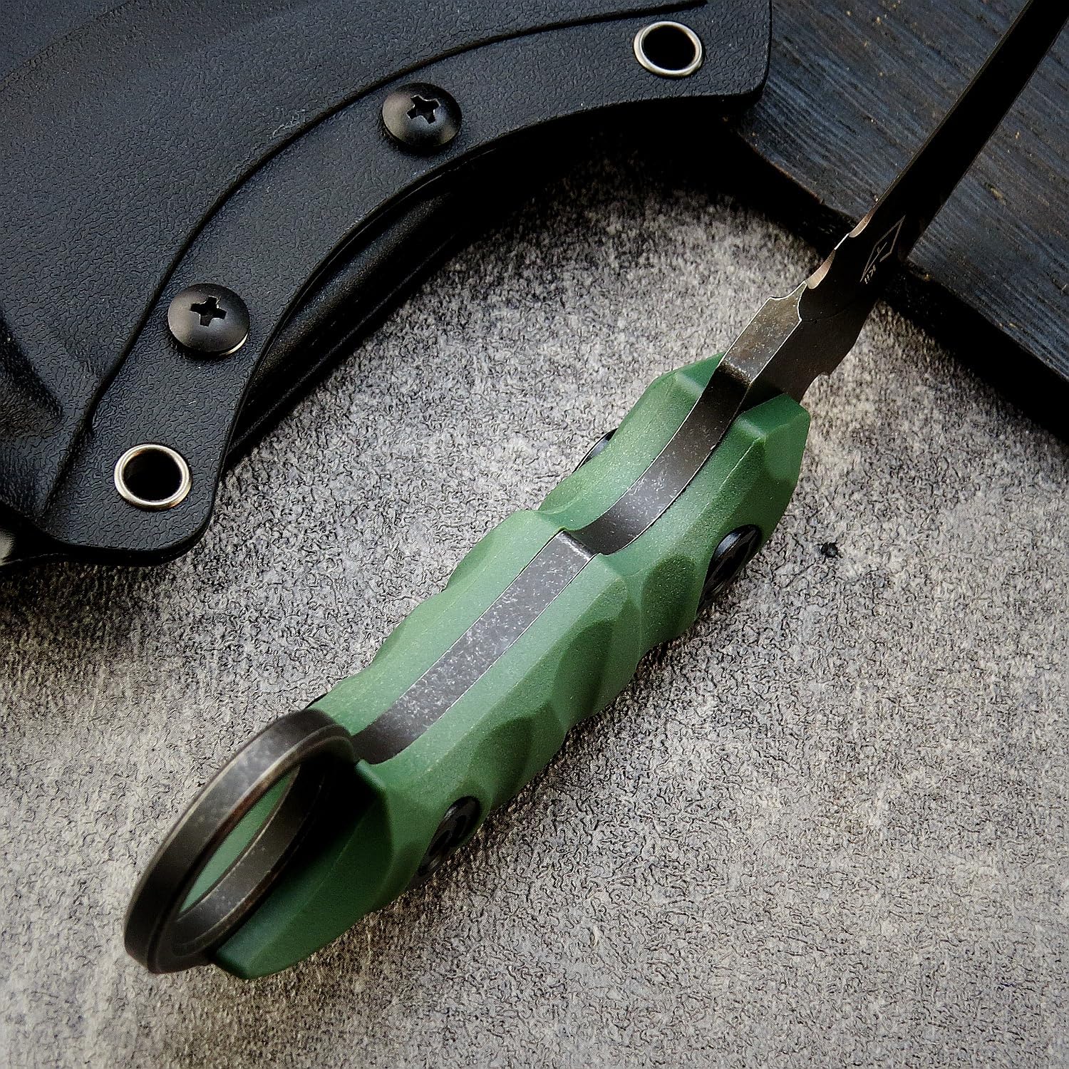 Gtkii GTK691 Cuchillo de hoja fija, hoja de acero D2, cuchillo de garra de mango de fibra de vidrio de nailon con funda Kydex para acampar al aire