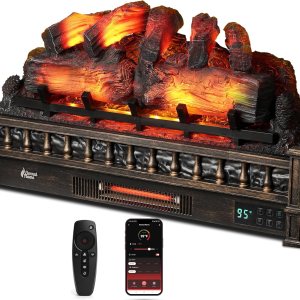 TURBRO Eternal Flame – Calentador eléctrico de cuarzo infrarrojo WiFi de 30 pulgadas con sonido crujiente, troncos de madera de pino realistas, TURBRO Eternal Flame – Calentador eléctrico de cuarzo infrarrojo WiFi de 30 pulgadas con sonido crujiente, troncos de madera de pino realistas,