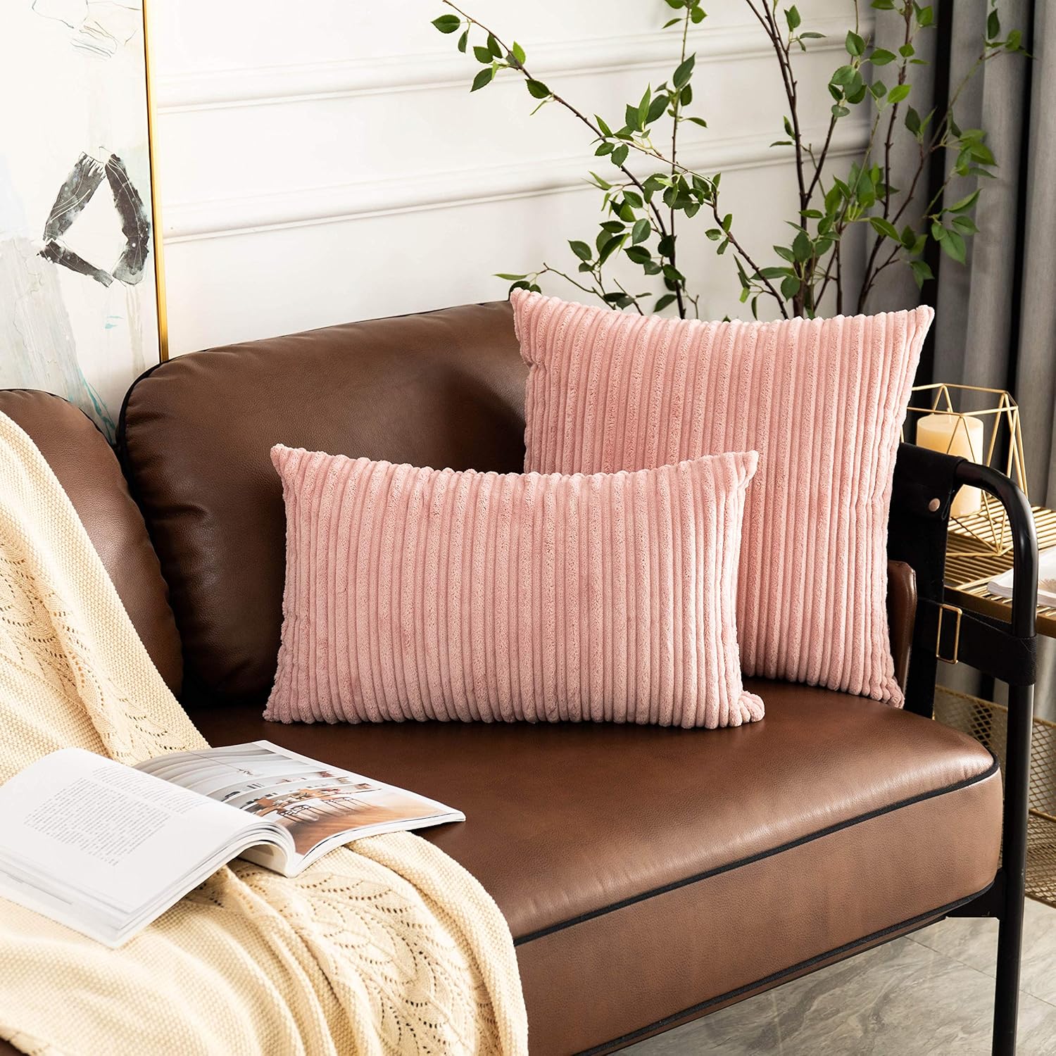 UGASA – Fundas para almohada de franela de terciopelo supersuaves, a rayas