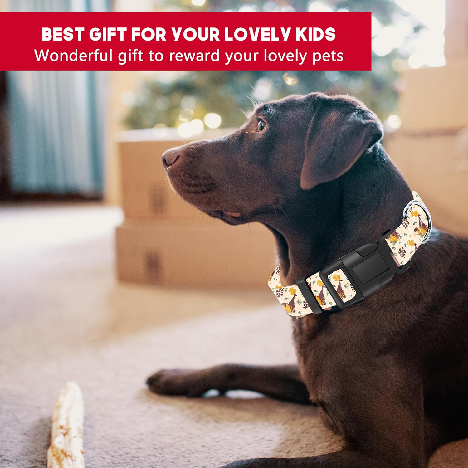 Collar de perro con patrón de jirafa beige, bonito collar transpirable para cachorros para niños y niñas con hebilla de seguridad, collar suave