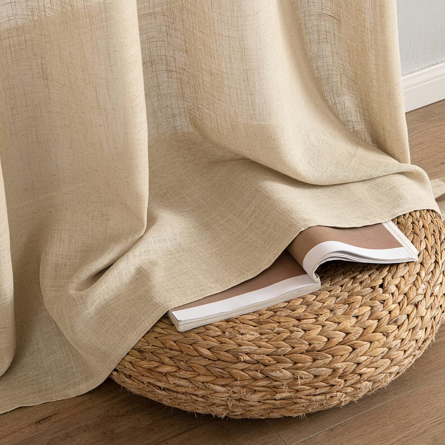 MIULEE Cortinas de lino beige tostado de 84 pulgadas de largo, 2 paneles para dormitorio, sala de estar, cortinas de ventana con textura de lino