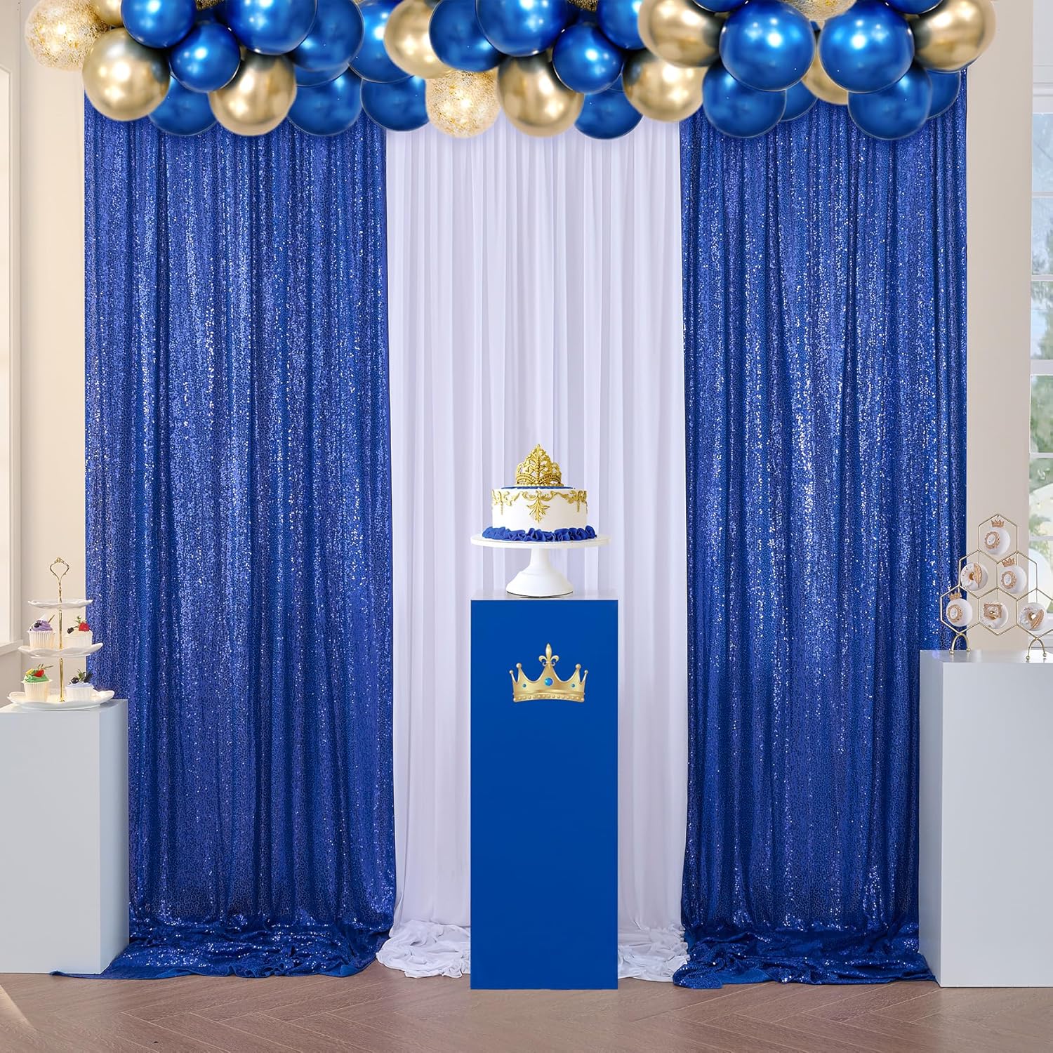 Cortina tipo telón de lentejuelas azul real con purpurina de 8 x 10 pies para fiestas, cumpleaños, bodas, fotografía, decoración del hogar, no se
