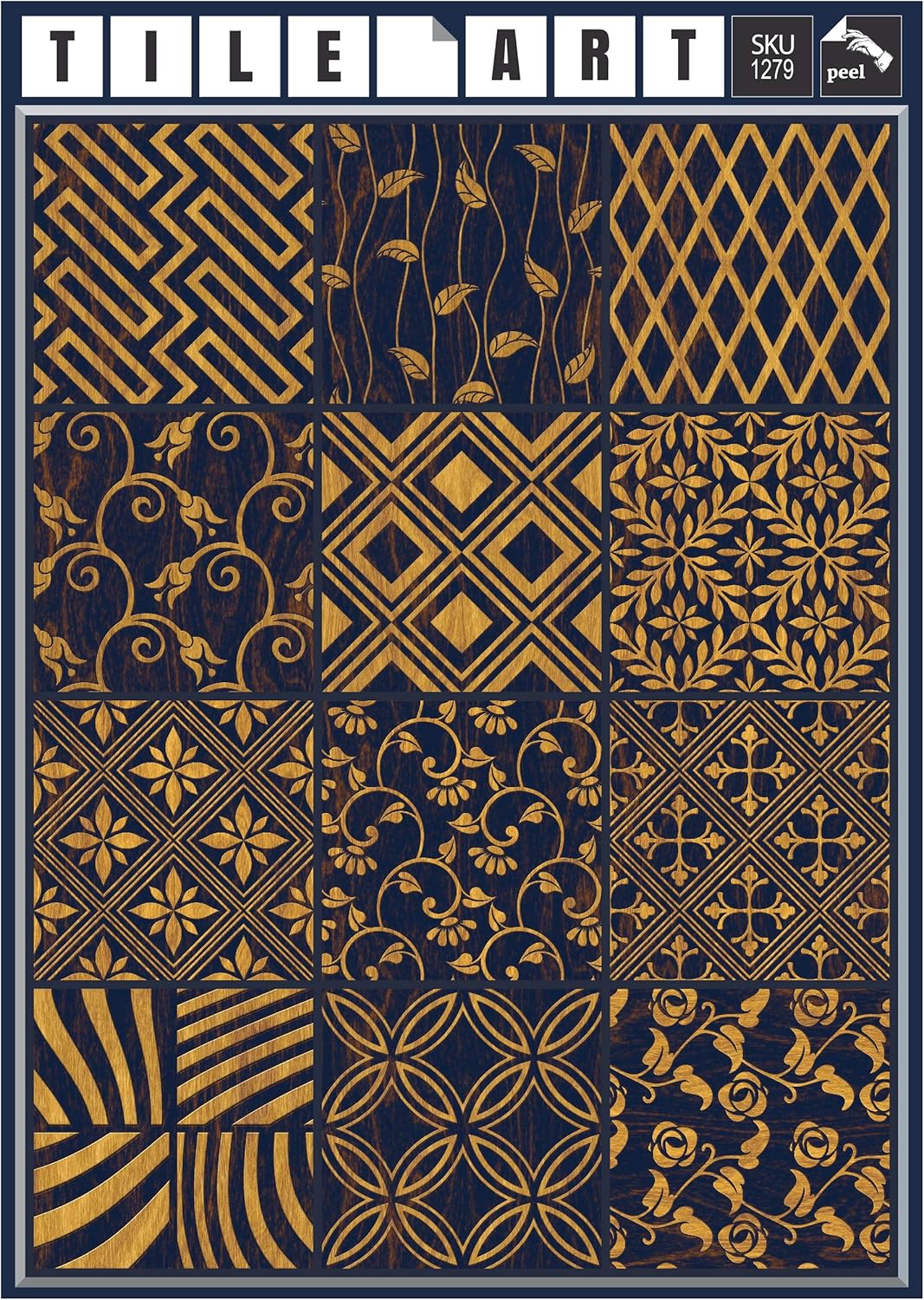 IRI-GIRI ArtDeco 1279-IG – Calcomanías adhesivas para pared (4 x 4 pulgadas), vinilo adhesivo decorativo para azulejos en muro, impermeable,