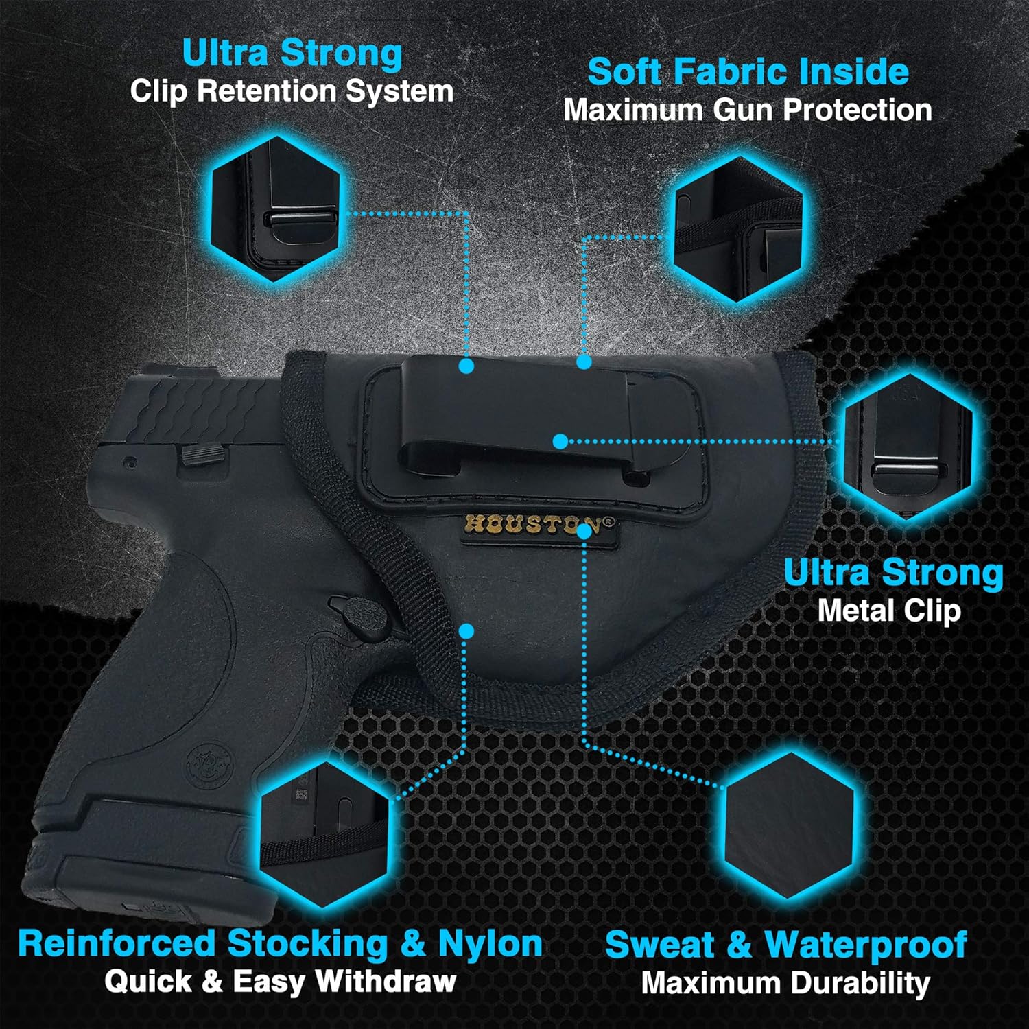IWB – Funda para pistola de Houston  Material suave de cuero ecológico oculto  Compatible con Glock 262733, Shield, XDS, Taurus 709, Taurus Pro C,