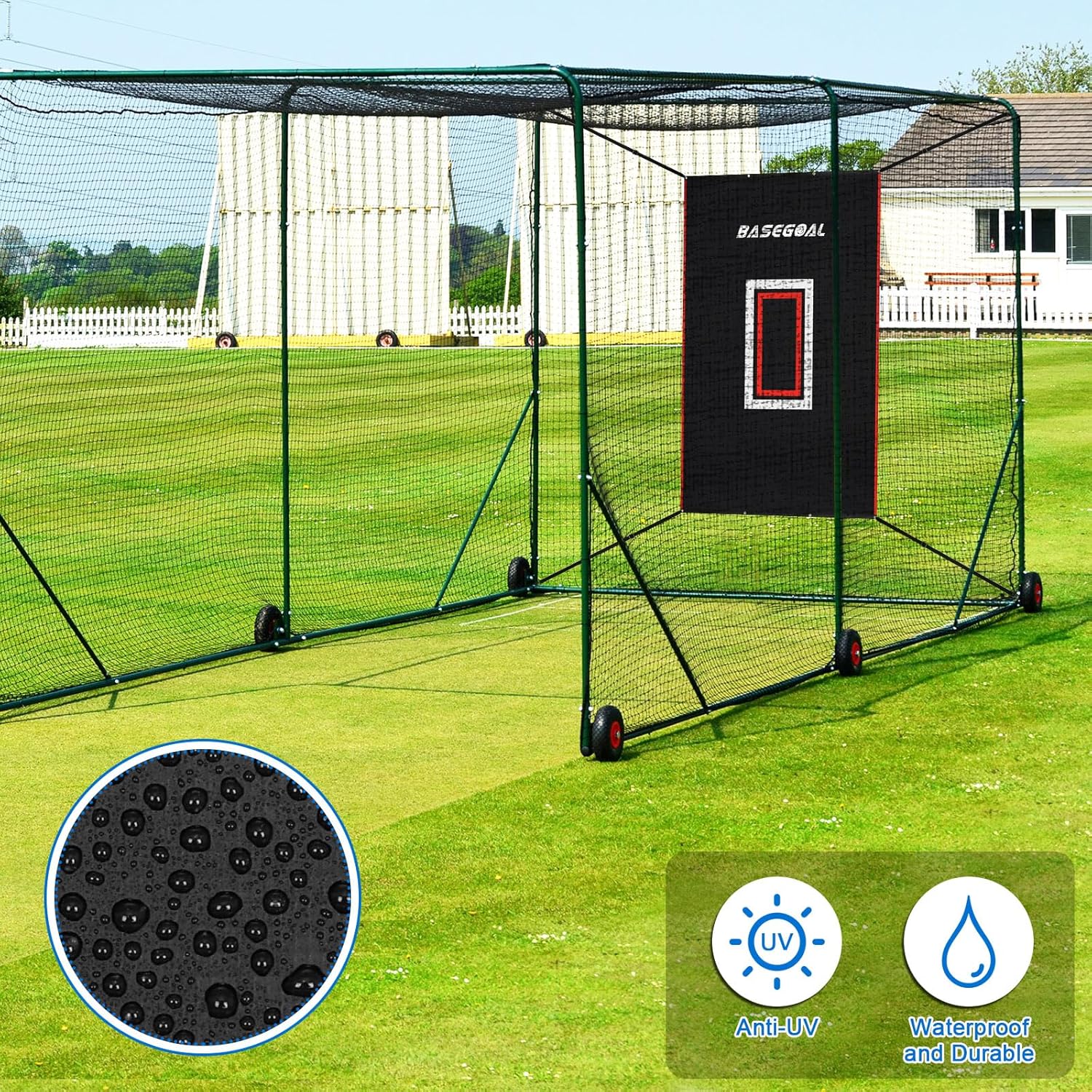 Respaldo de vinilo de 4 x 6 pies, respaldo de béisbol, jaula de bateo con zona de ataque e imagen de receptor para béisbol, sóftbol y protector de