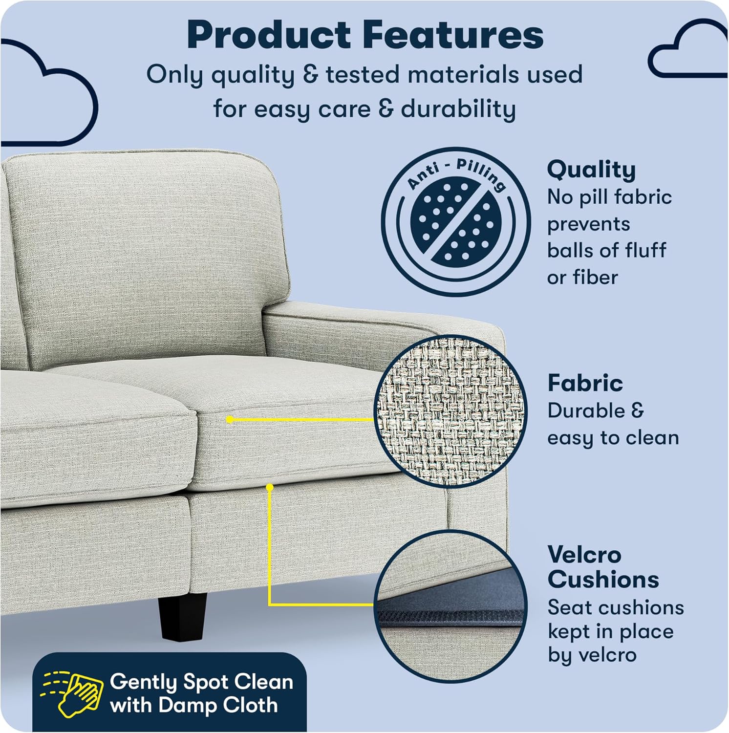 Serta Palisades Sofás Tapizados para Sala, Sofá de Diseño Moderno, Poliuretano, Gris (Pebble Gray)